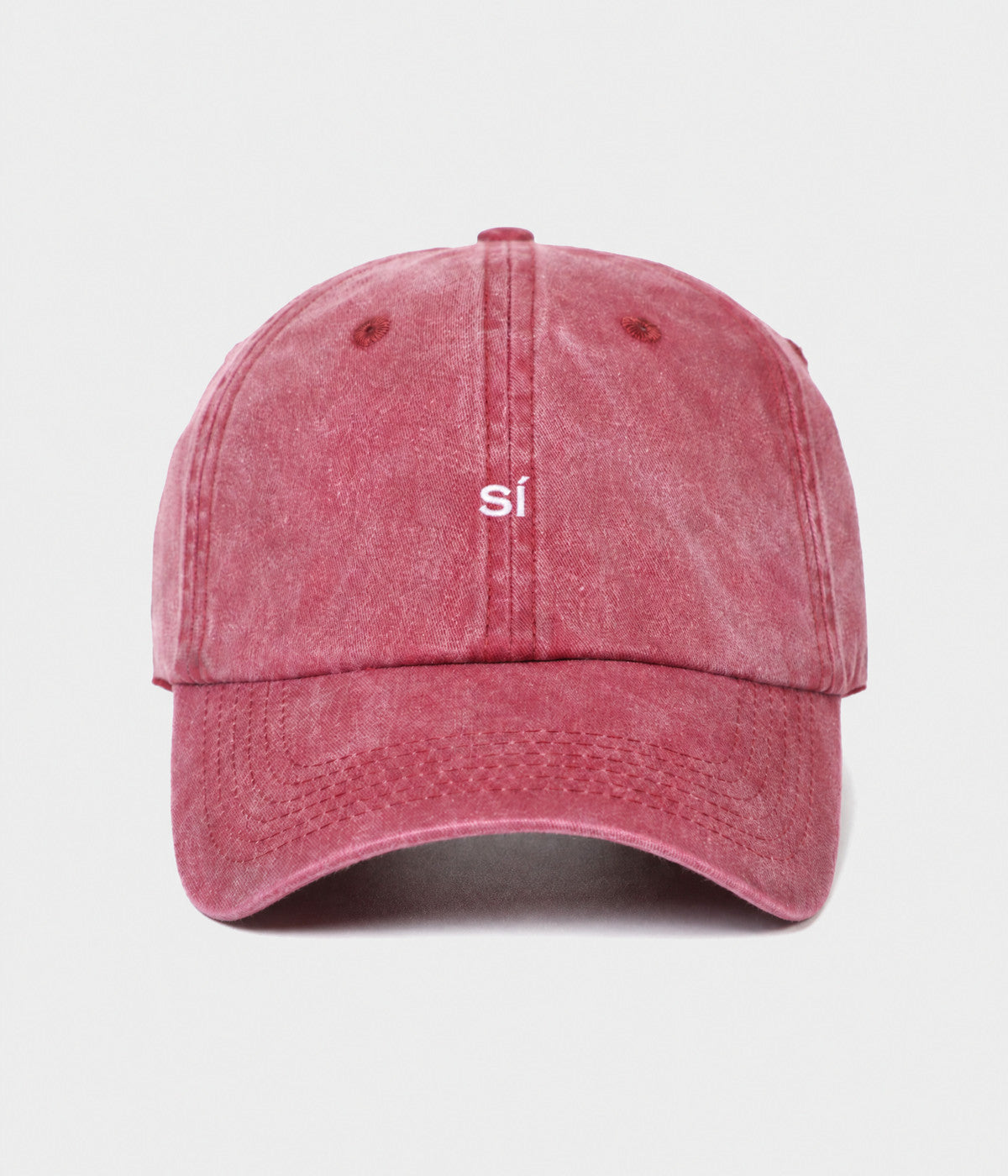 WASHED SÍ. washed cotton dad cap in RED, front view