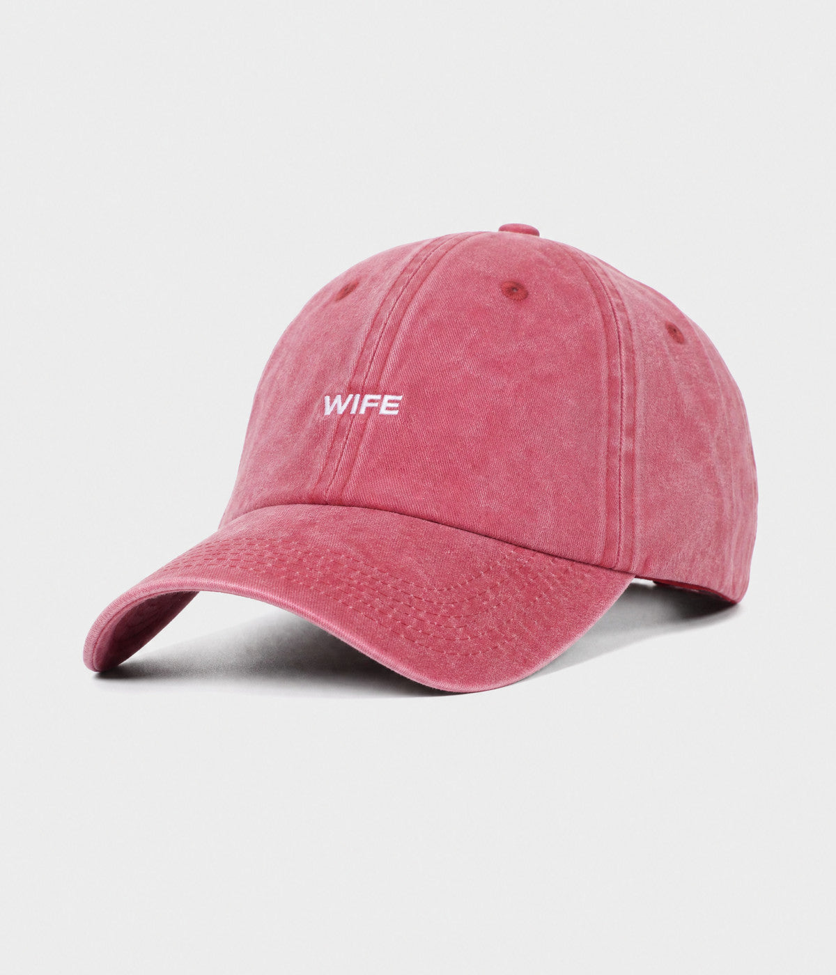 WASHED WIFE. washed cotton dad cap in RED, side view