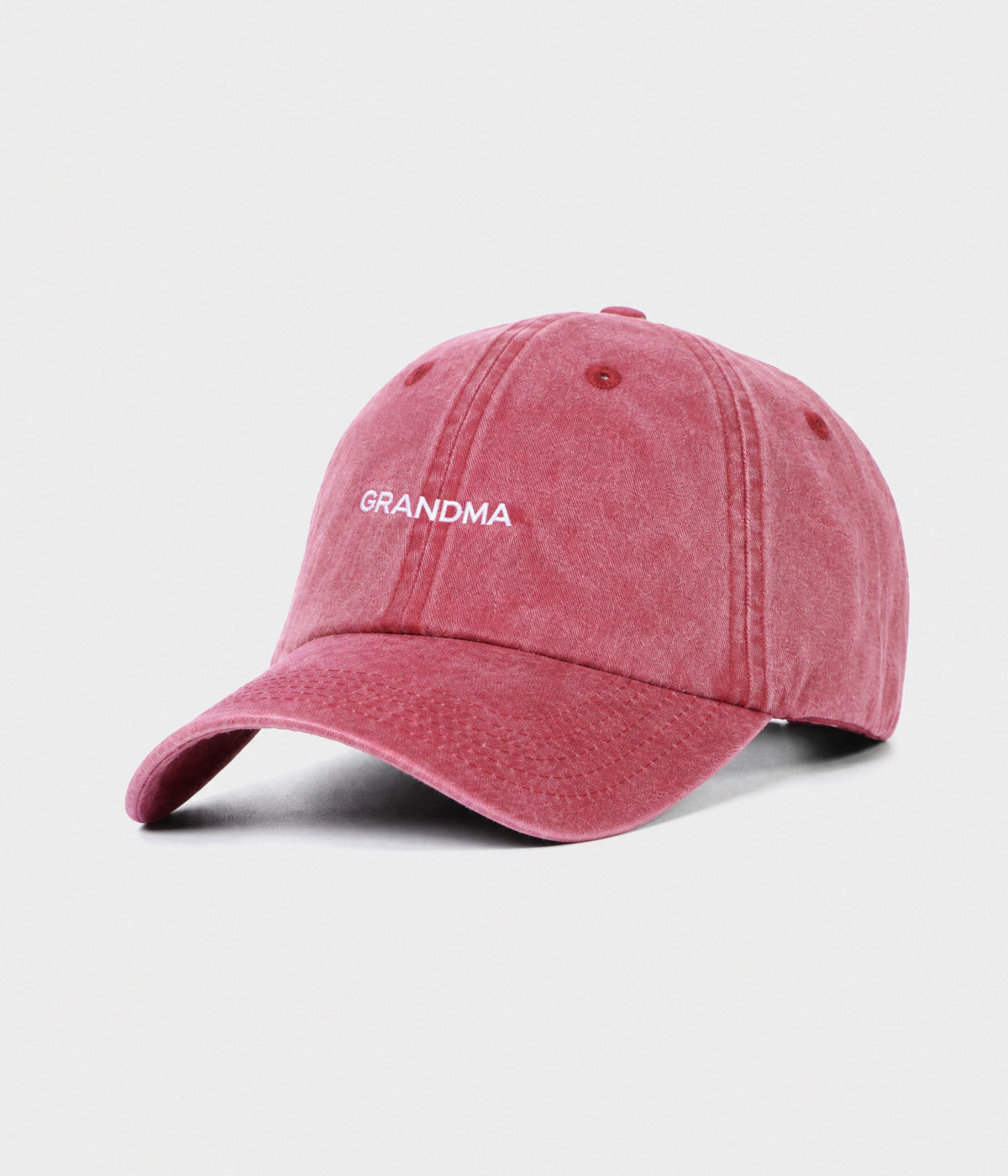 WASHED GRANDMA. washed cotton dad cap in RED, side view