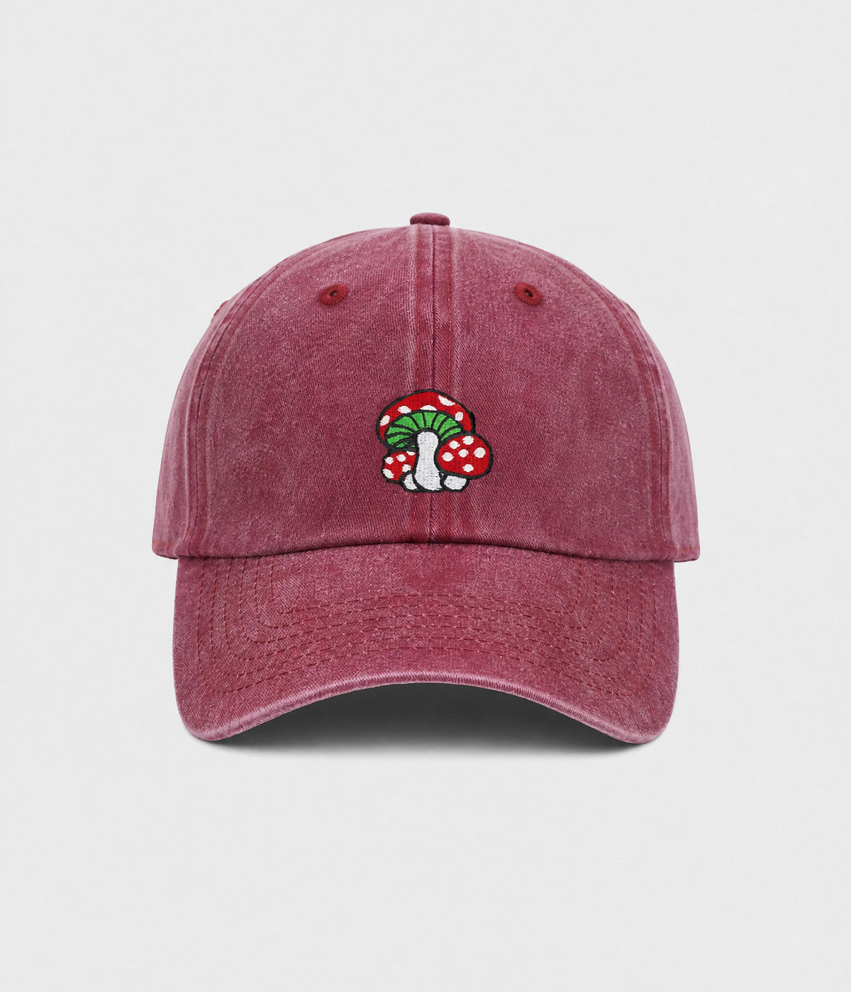 WASHED MUSHROOM. washed cotton cap in RED, front view