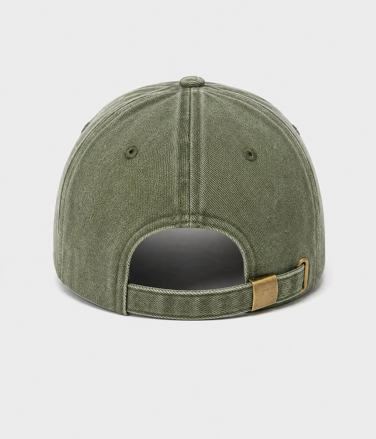 RIPPED DENIM. washed cotton denim cap in dark green, back view
