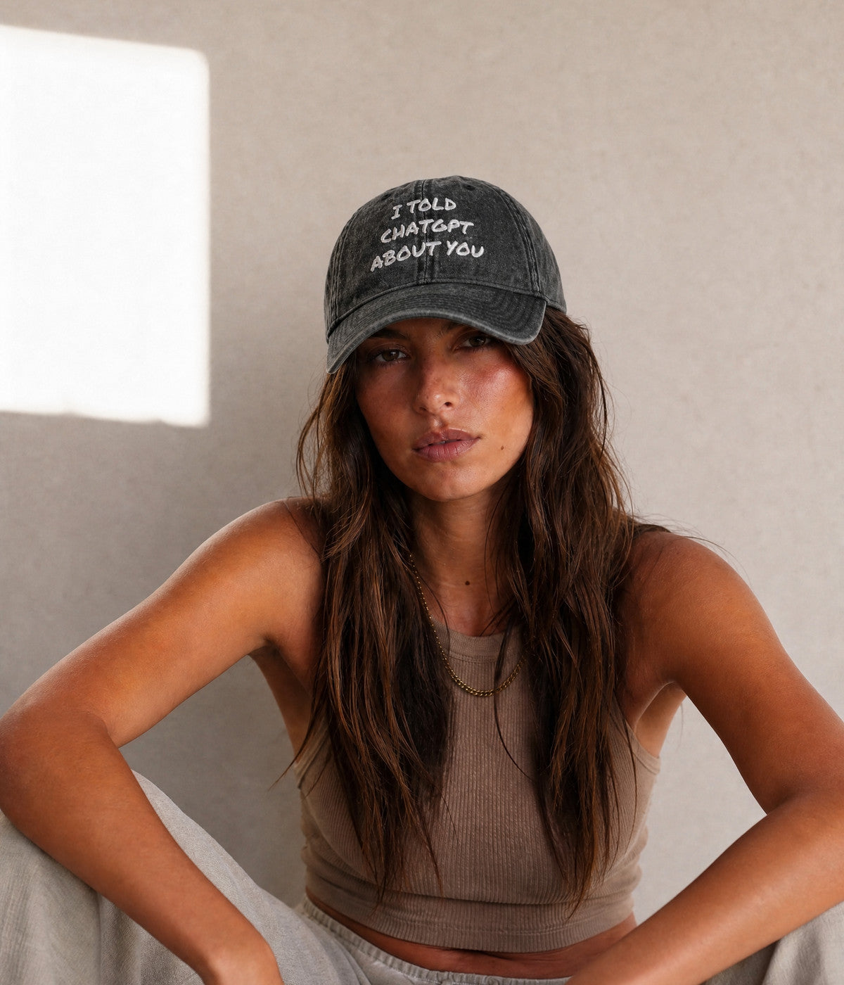 I TOLD CHATGPT CAP — Black worn