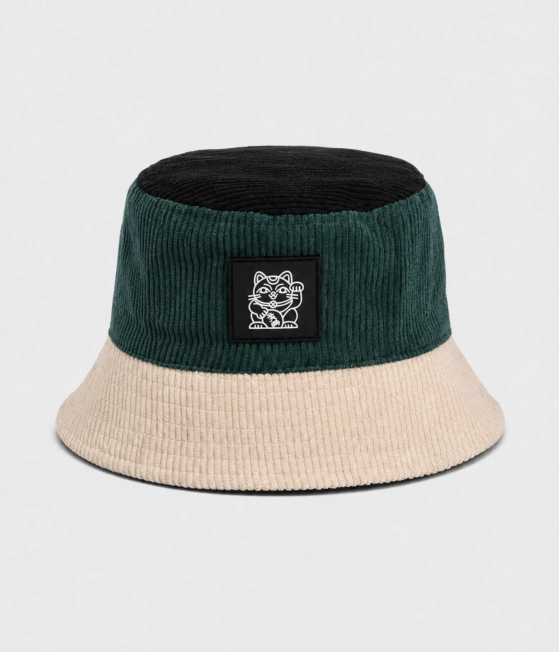CORDUROY BLOCK BUCKET. green beige front