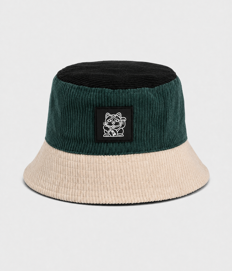 CORDUROY BLOCK BUCKET. green beige front