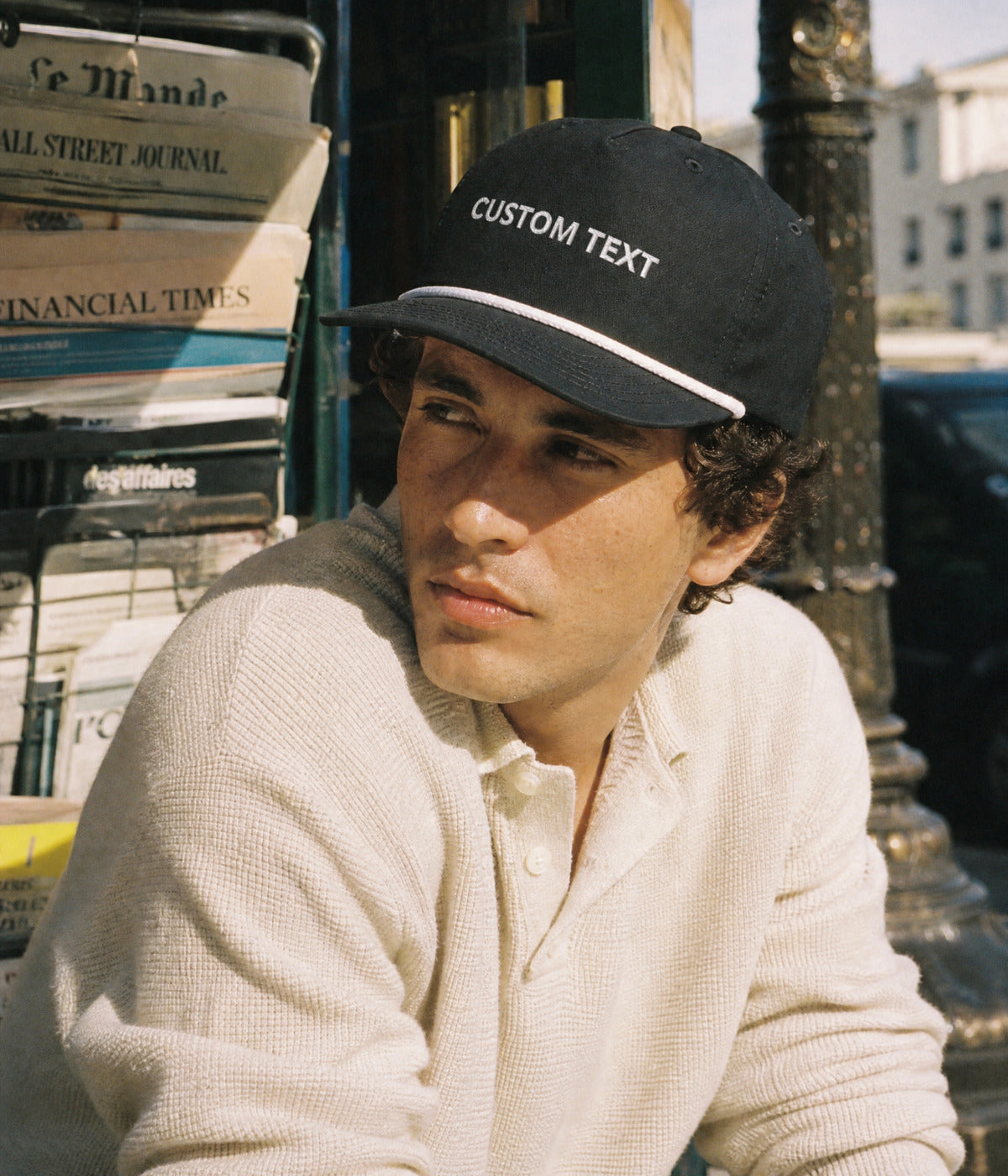 CUSTOM GOLF ROPE CAP. — BLACK/WHITE worn