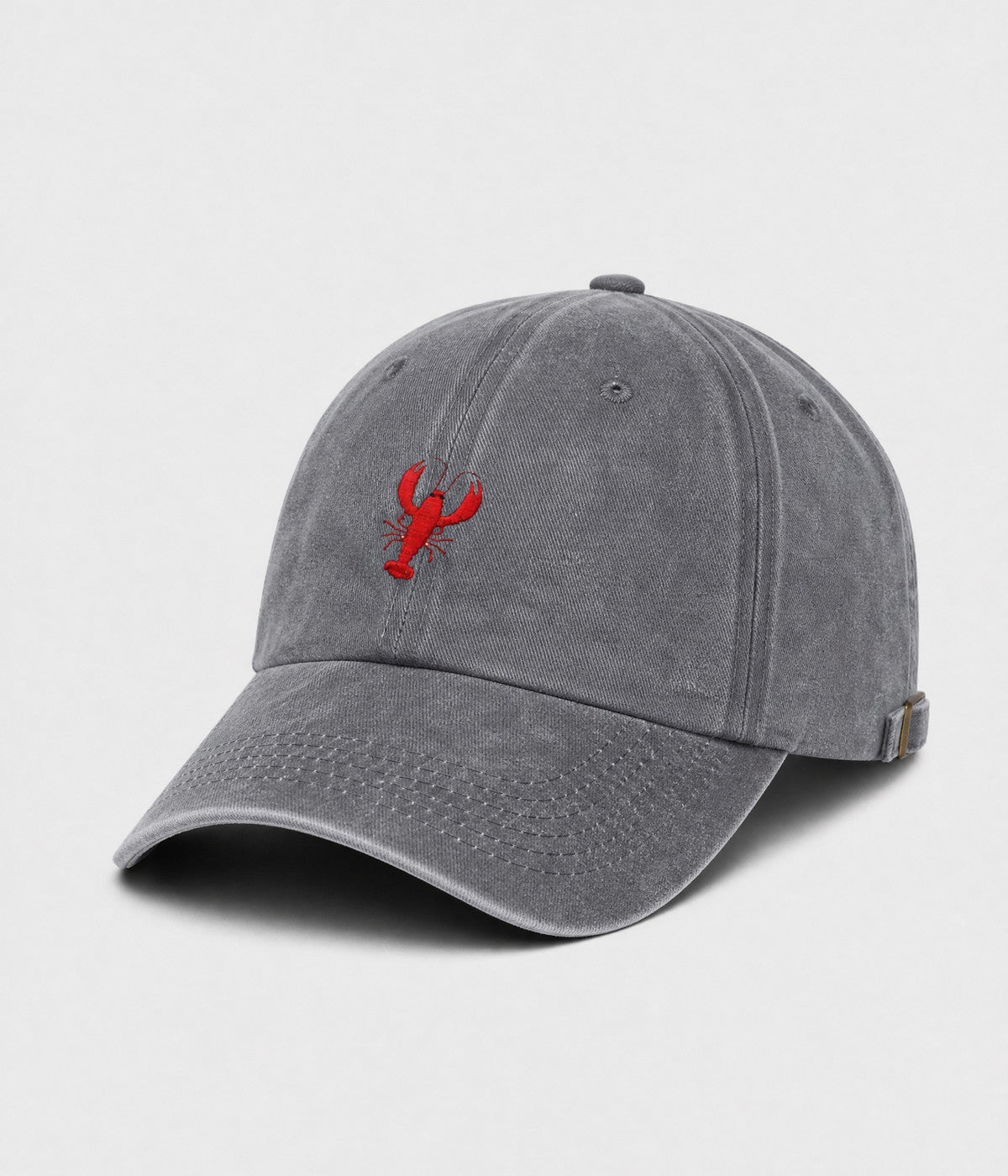 WASHED LOBSTER. washed cotton dad cap in GRAY, side view