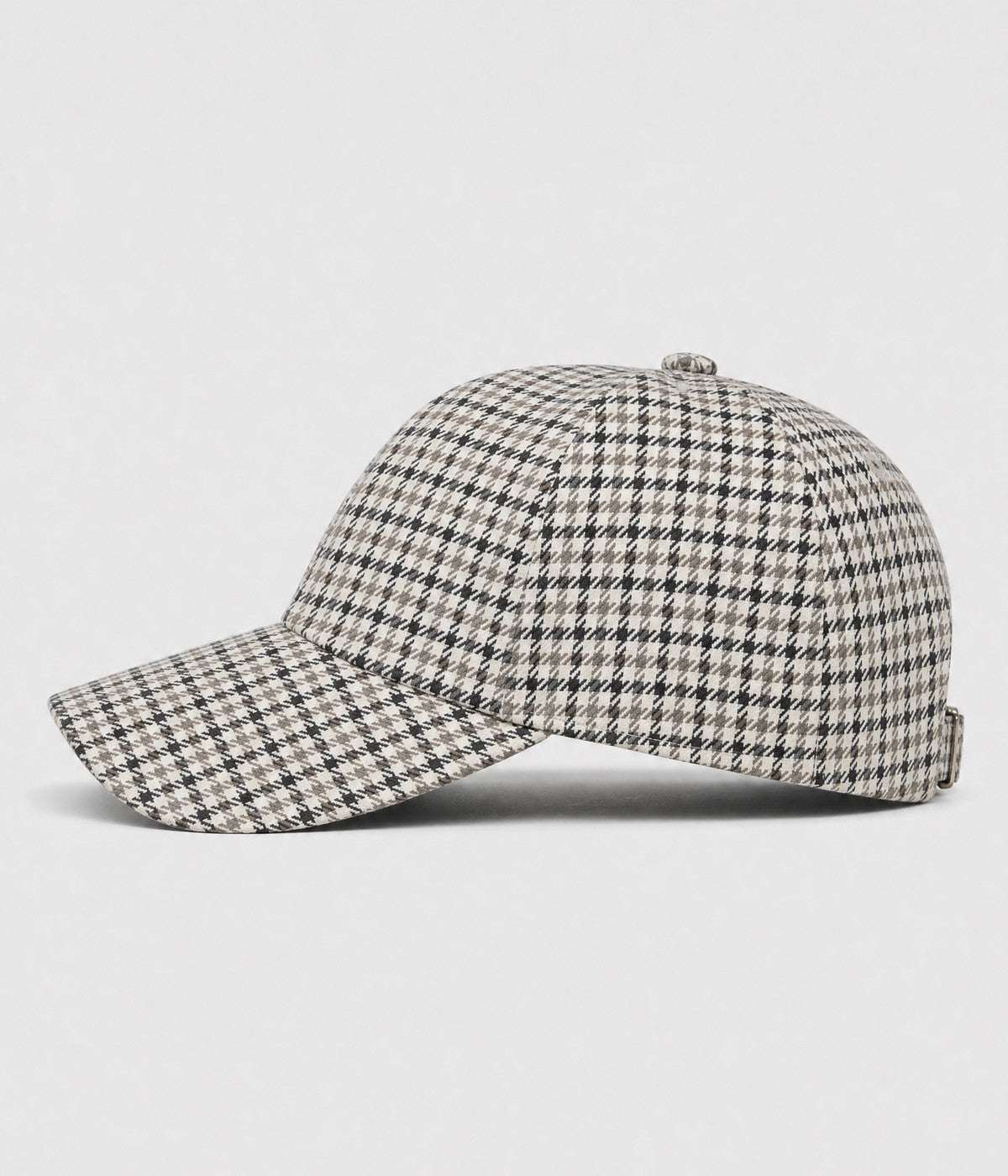 HOUNDSTOOTH. woven houndstooth check cap in beige, side view
