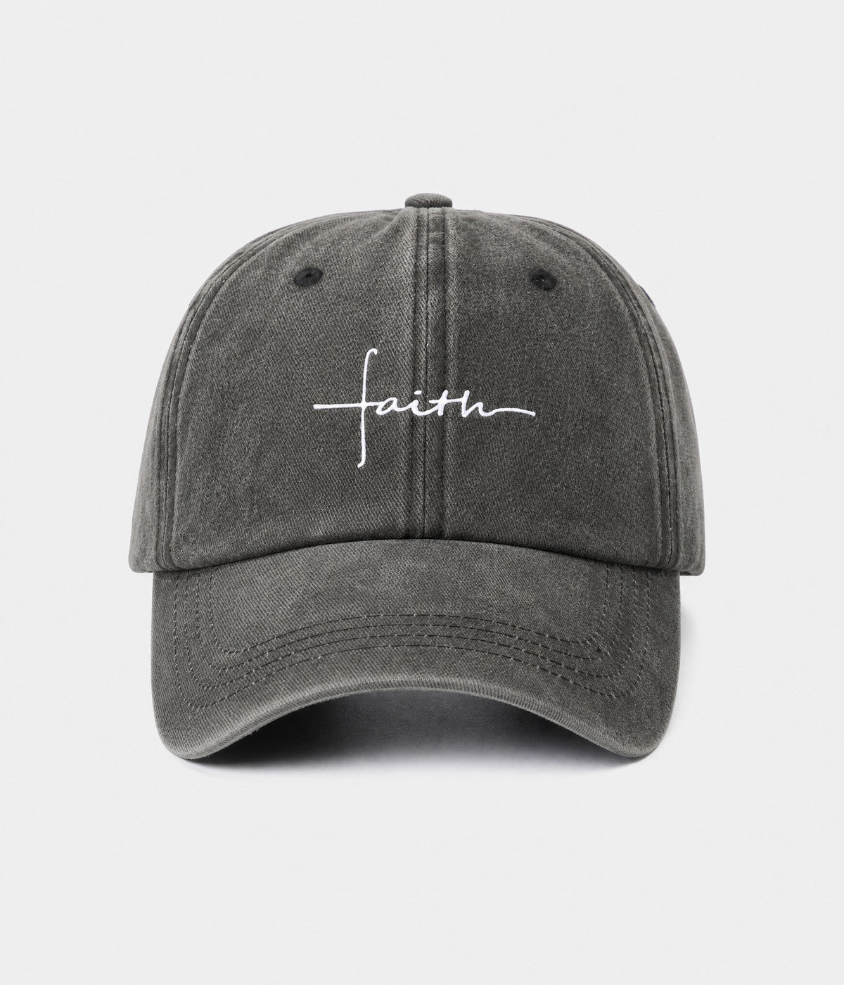 FAITH. washed cotton cap in BLACK, front view