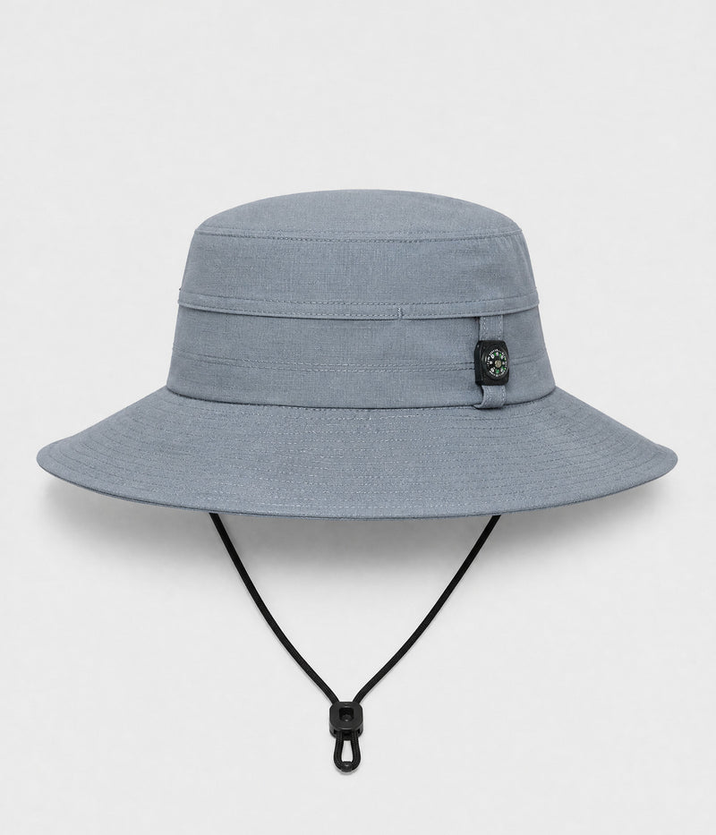 COMPASS BOONIE. quick-dry boonie sun hat with button compass in gray, front view