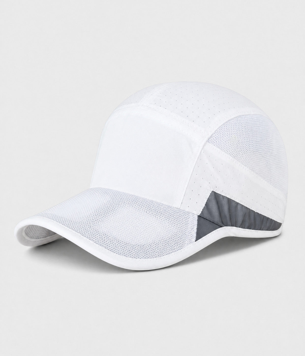 RUNNER CAP. perforated quick-dry running cap in white, side view