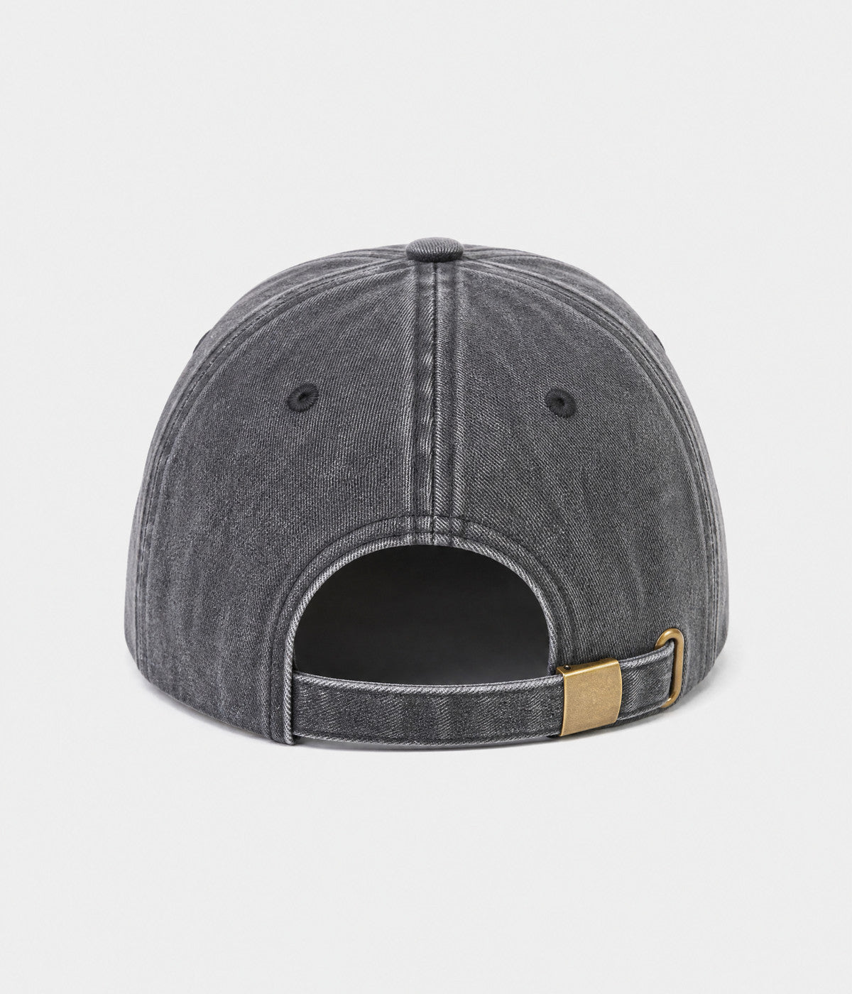 RIPPED DENIM. washed cotton denim cap in dark gray, back view