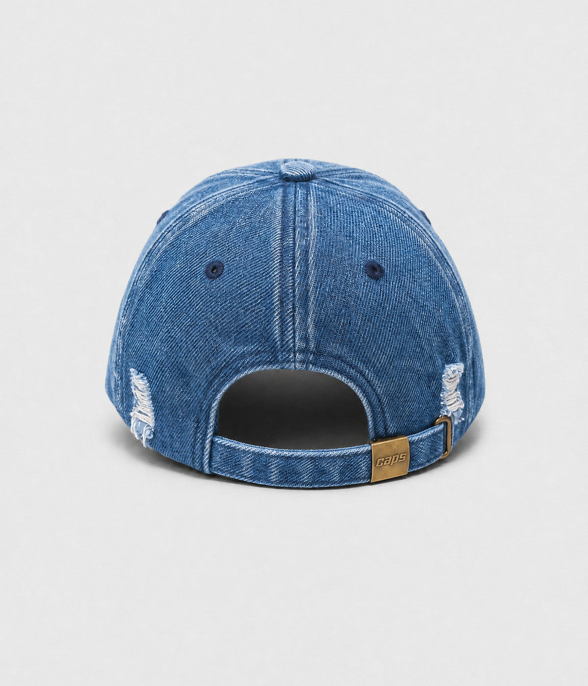 DENIM MOMMY. washed denim cap in blue, back view