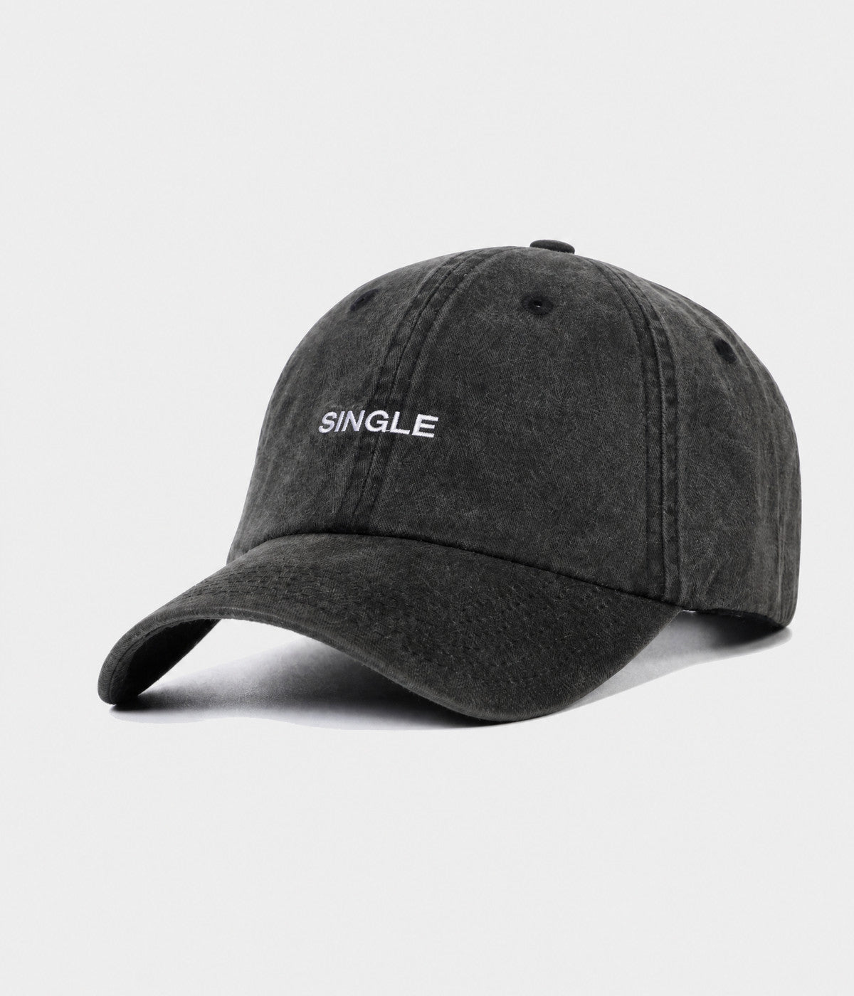 WASHED SINGLE. washed cotton dad cap in BLACK, side view