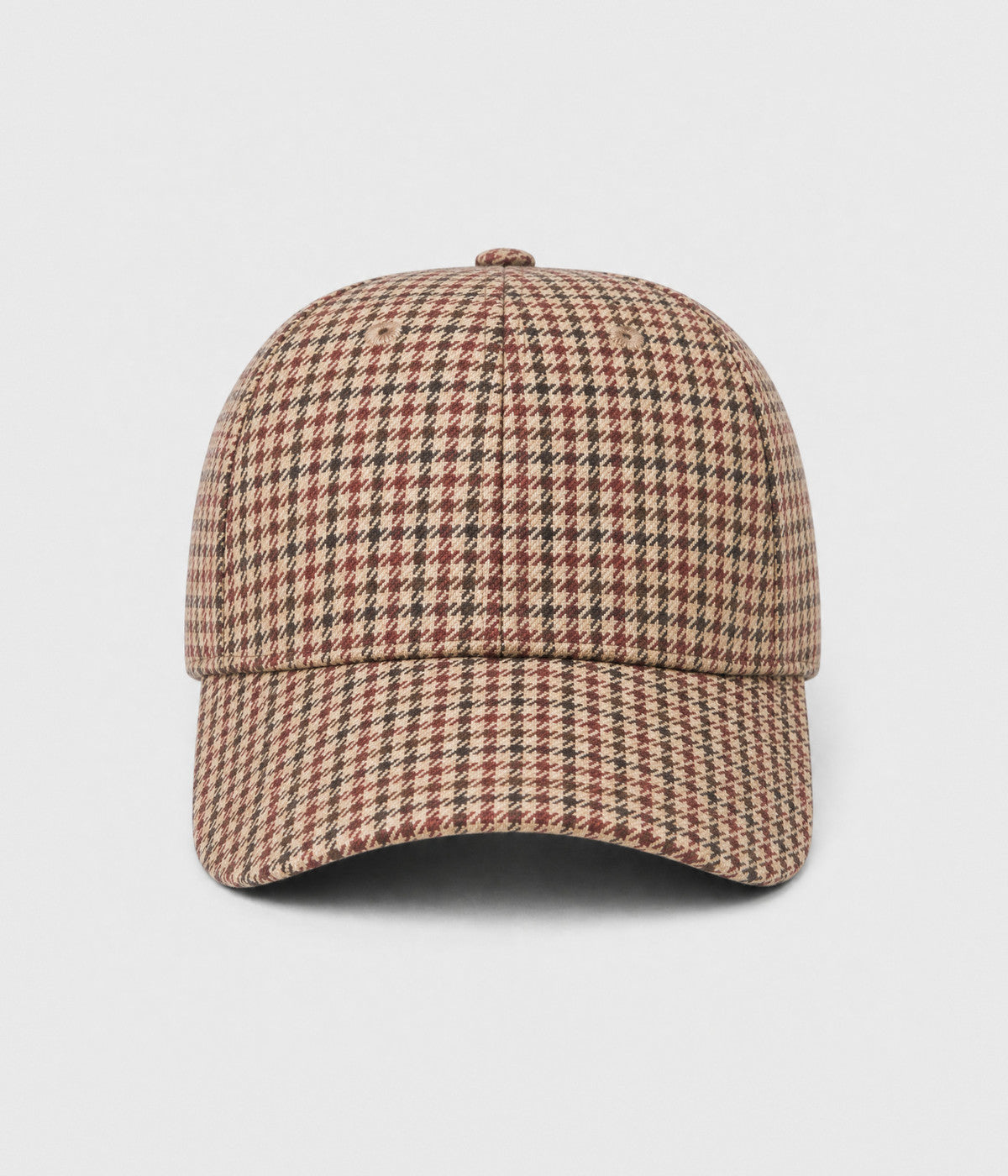 HOUNDSTOOTH. woven houndstooth check cap in red, front view