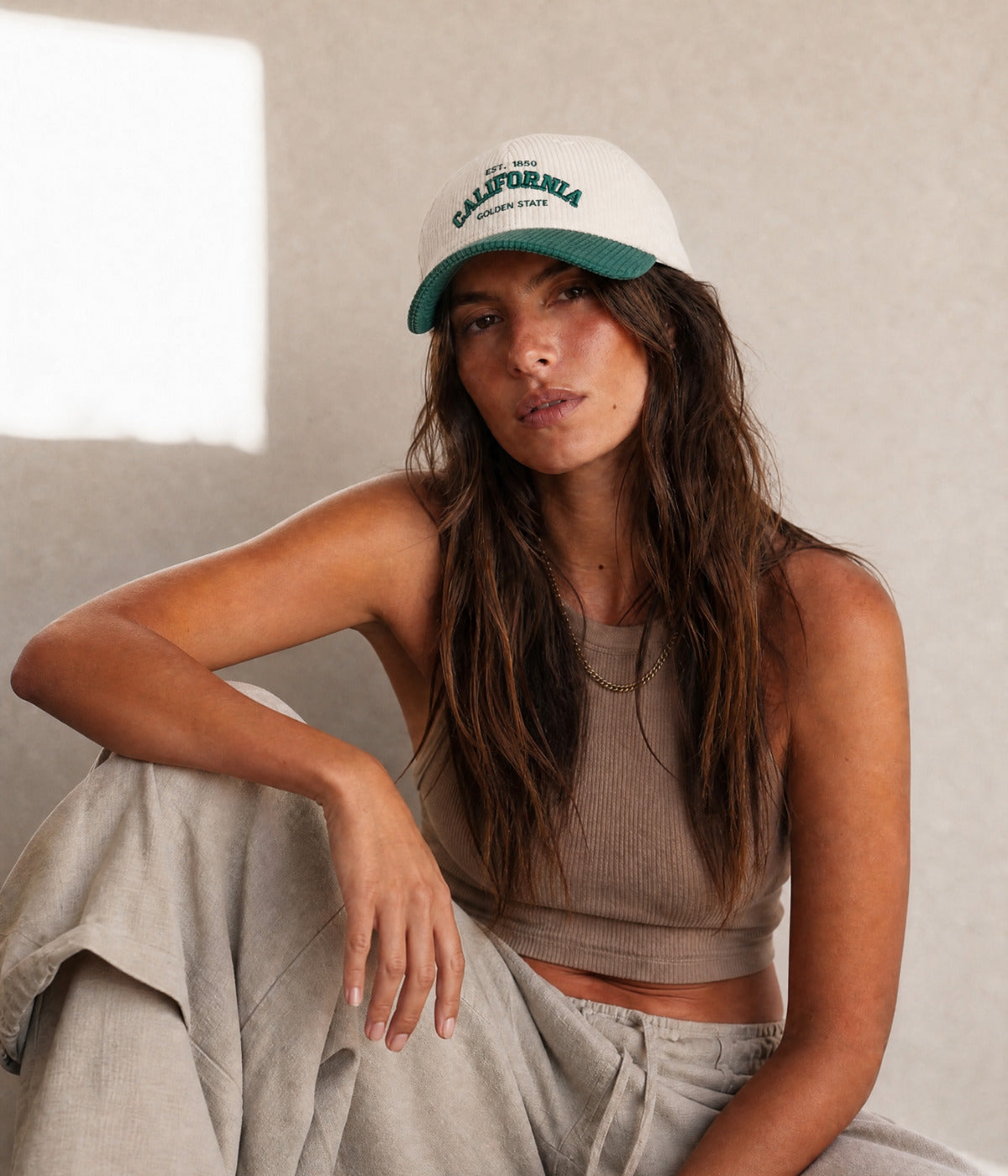 CALIFORNIA CORDUROY. — CREAM/GREEN worn