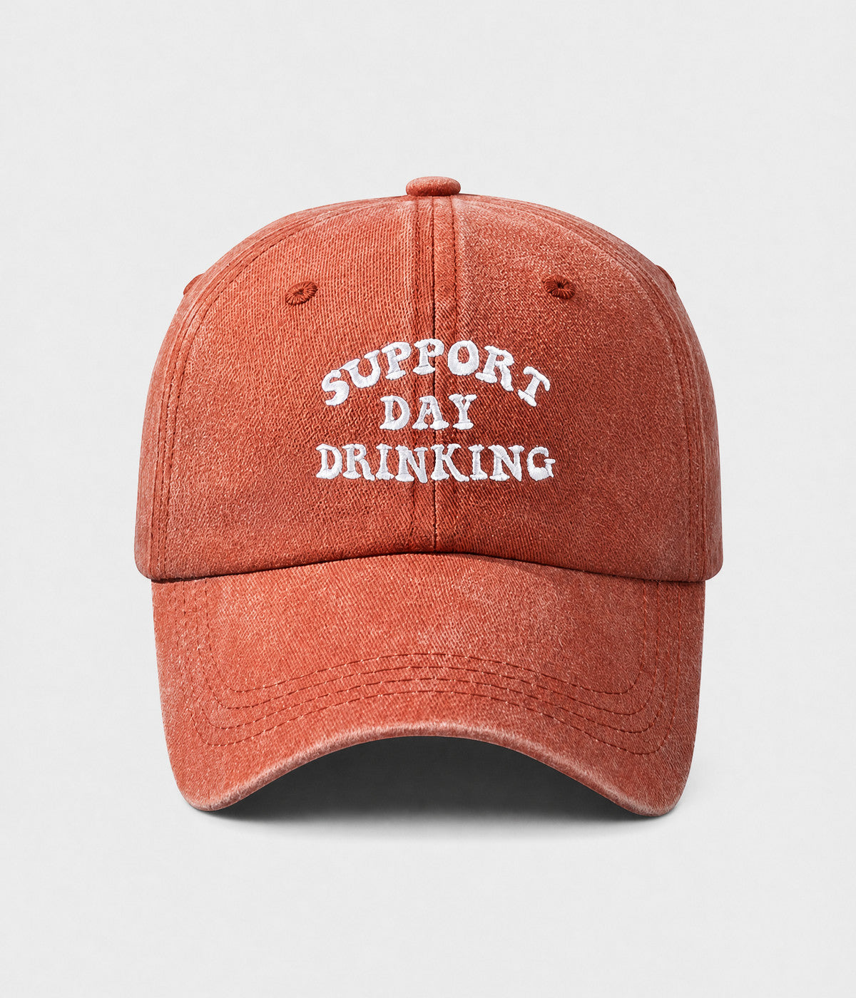 SUPPORT DAY DRINKING. washed cotton cap in ORANGE, front view