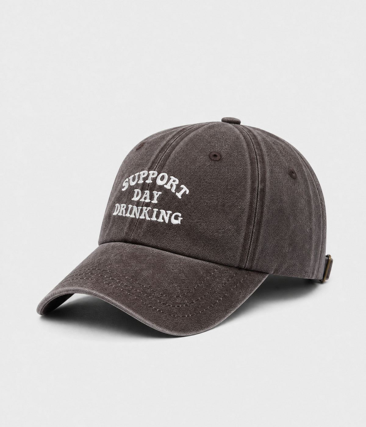 SUPPORT DAY DRINKING. washed cotton cap in COFFEE, side view