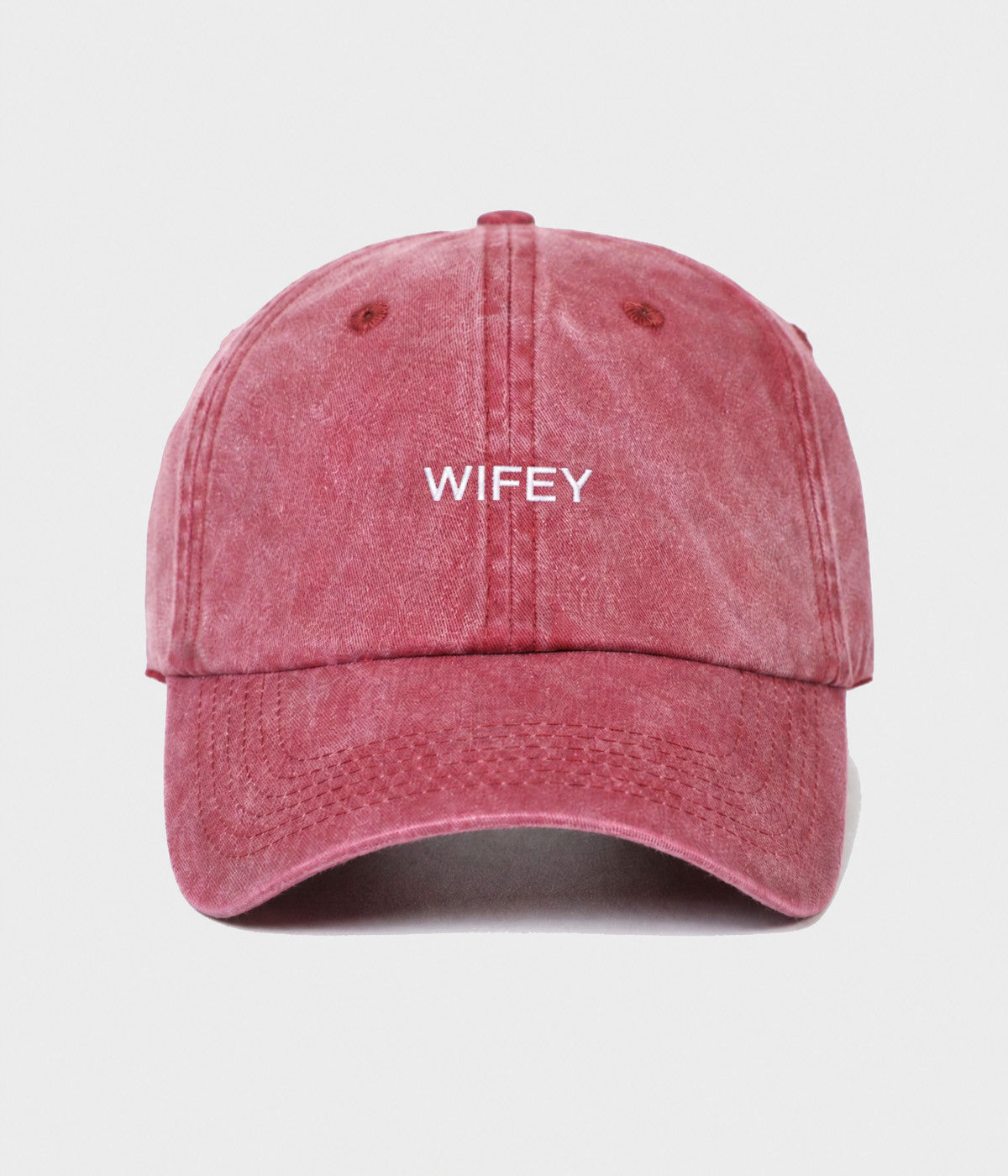 WASHED WIFEY. washed cotton dad cap in RED, front view