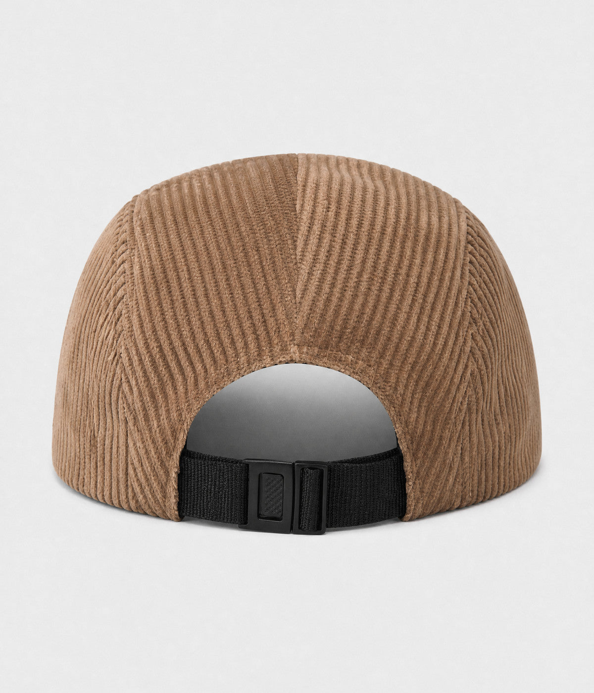 CORDUROY CAMP. wide-wale corduroy five-panel camp cap in khaki, back view