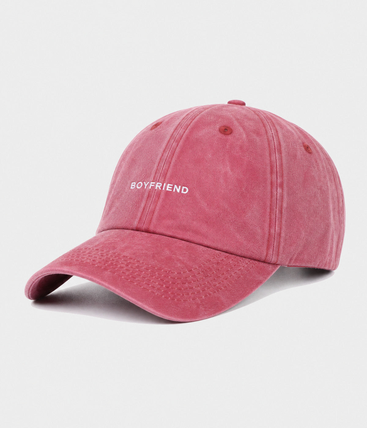 WASHED BOYFRIEND. washed cotton dad cap in RED, side view