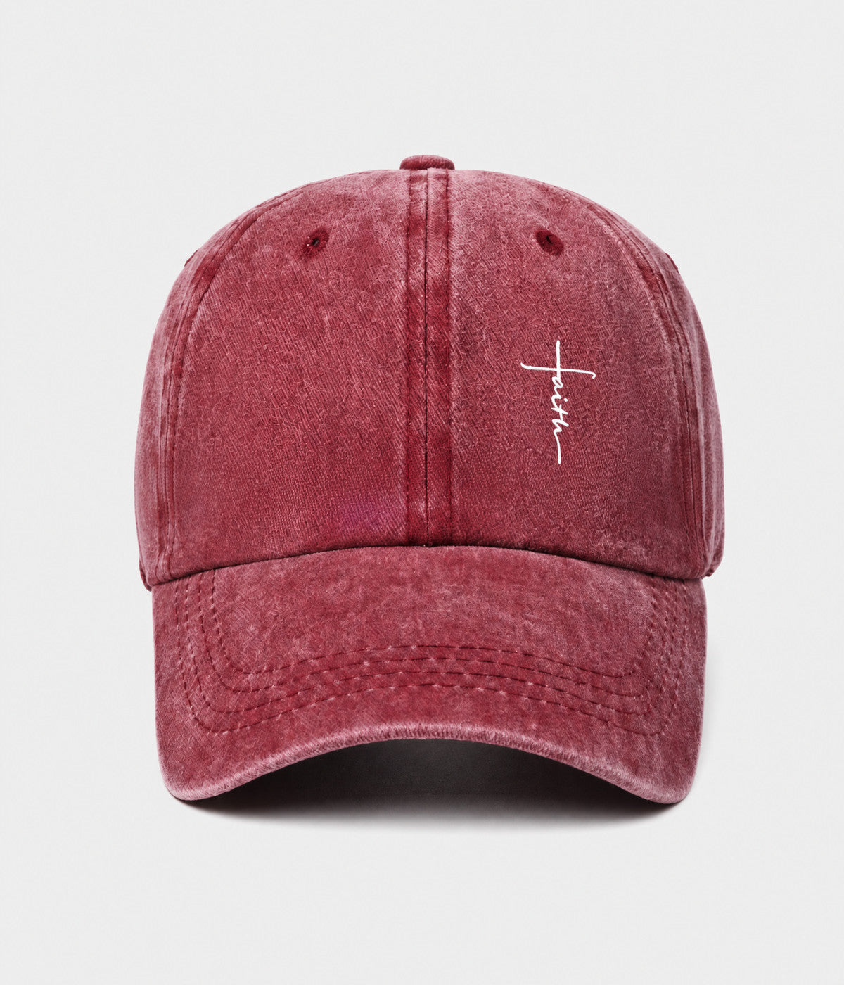 FAITH CROSS. washed cotton cap in RED, front view