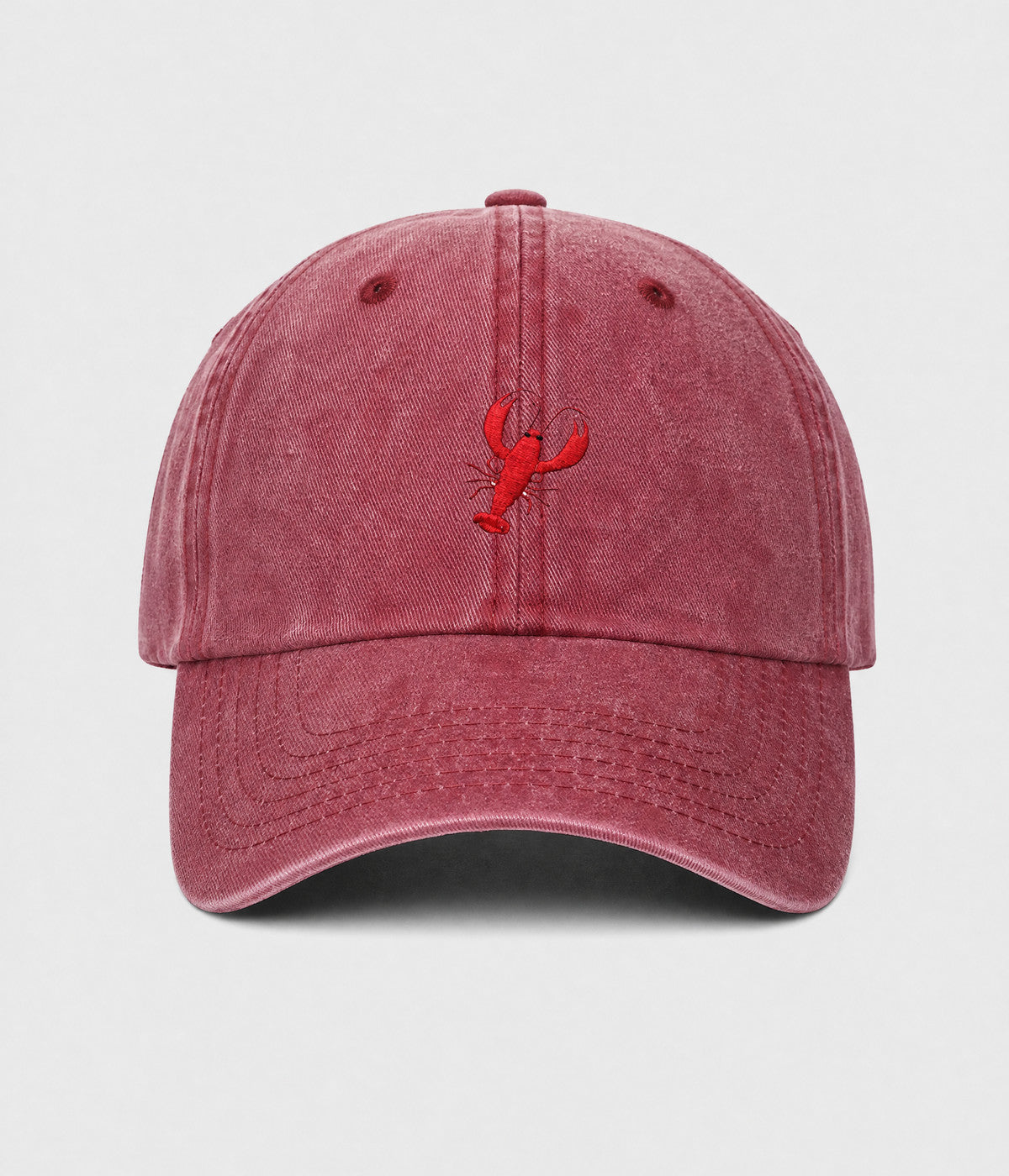 WASHED LOBSTER. washed cotton dad cap in RED, front view