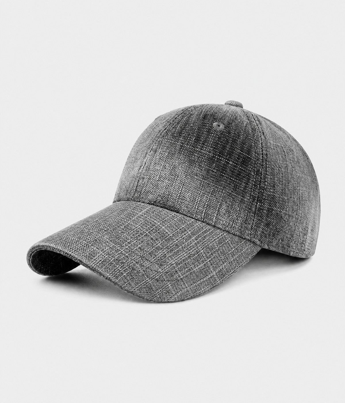 DENIM FADE. washed cotton cap in gray, side view