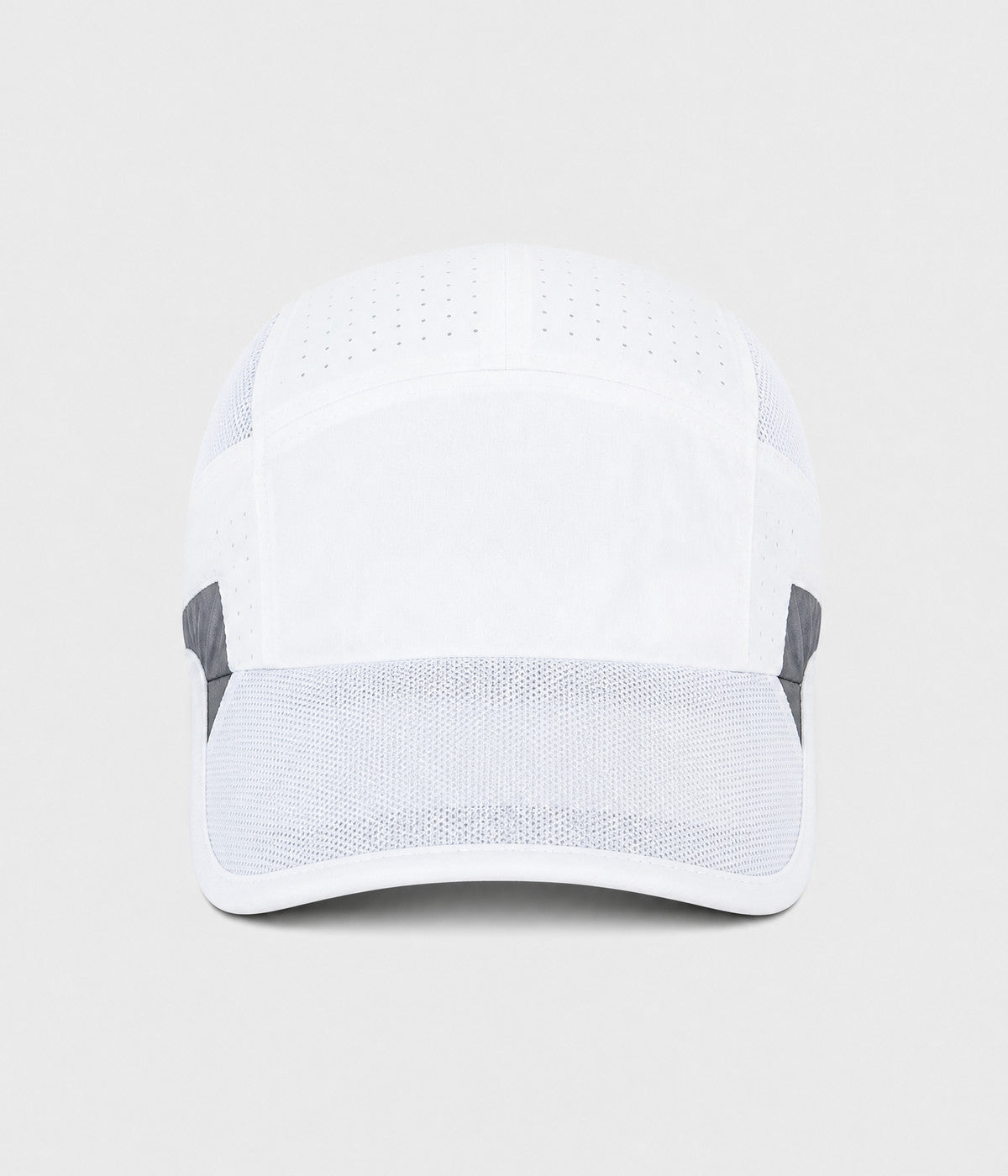 RUNNER CAP. perforated quick-dry running cap in white, front view