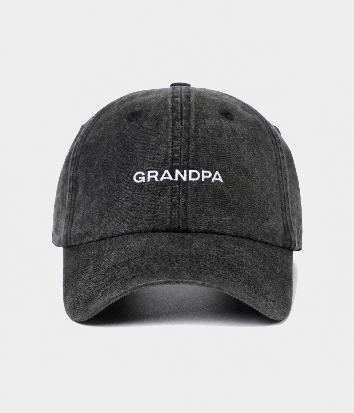 WASHED GRANDPA. washed cotton dad cap in BLACK, front view