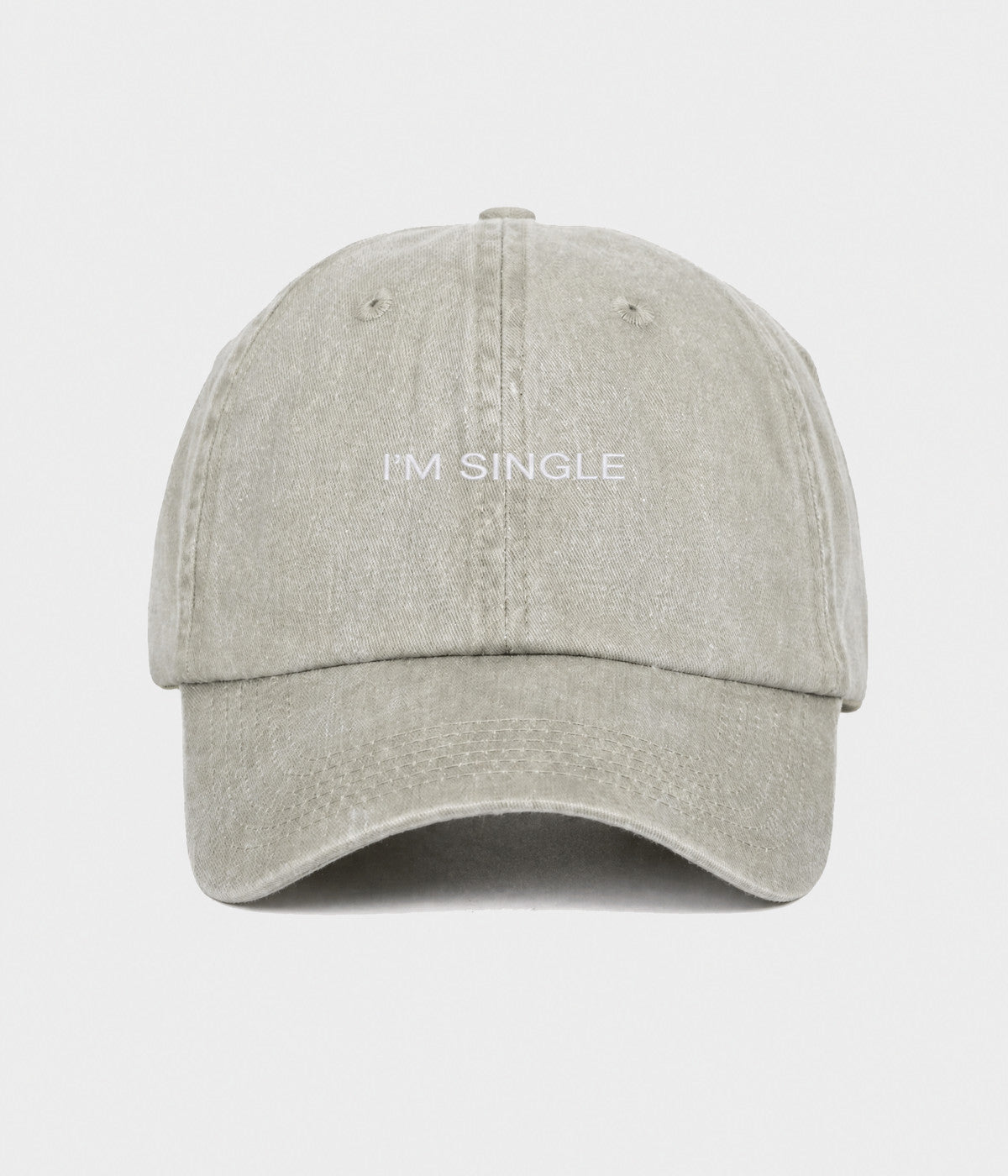 WASHED I'M SINGLE. washed cotton dad cap in GRAYISH SHEEN, front view