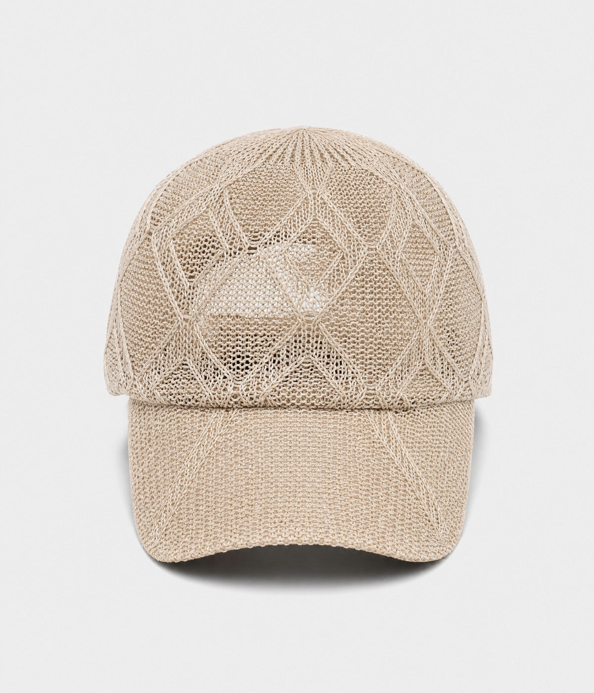 OPEN KNIT. open-knit lattice cap in beige, front view