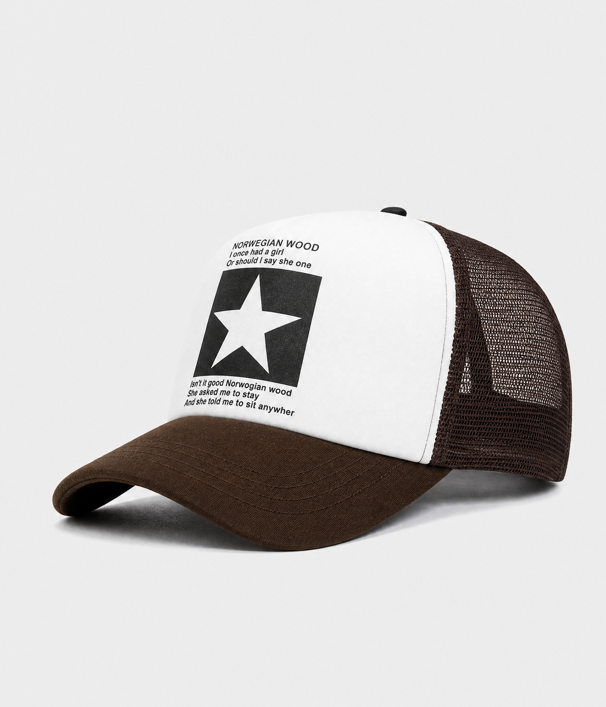 STAR TRUCKER. cotton-polyester trucker cap in brown, side view