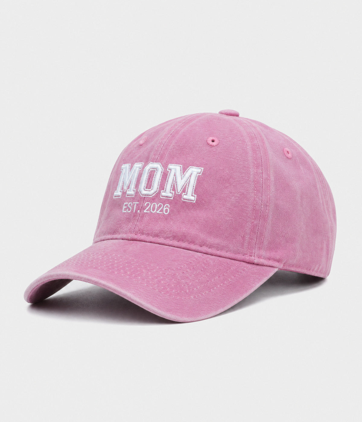WASHED MOM EST 2026. washed cotton dad cap in PINK, side view