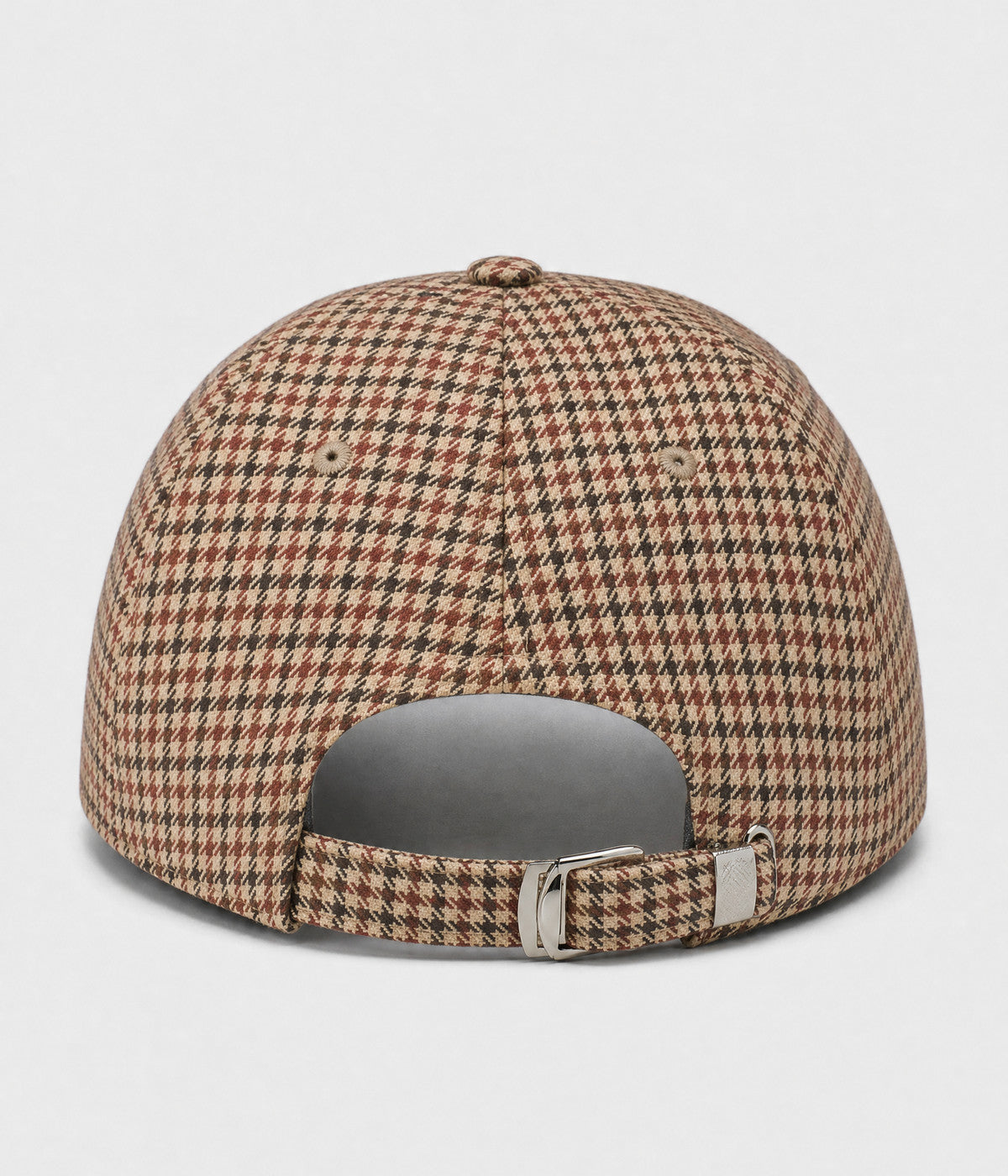 HOUNDSTOOTH. woven houndstooth check cap in red, back view