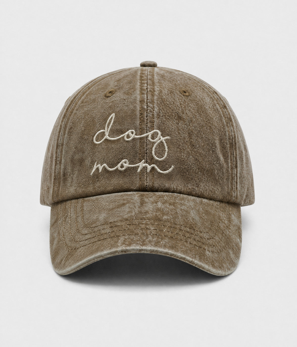 DOG MOM. washed cotton cap in KHAKI, front view