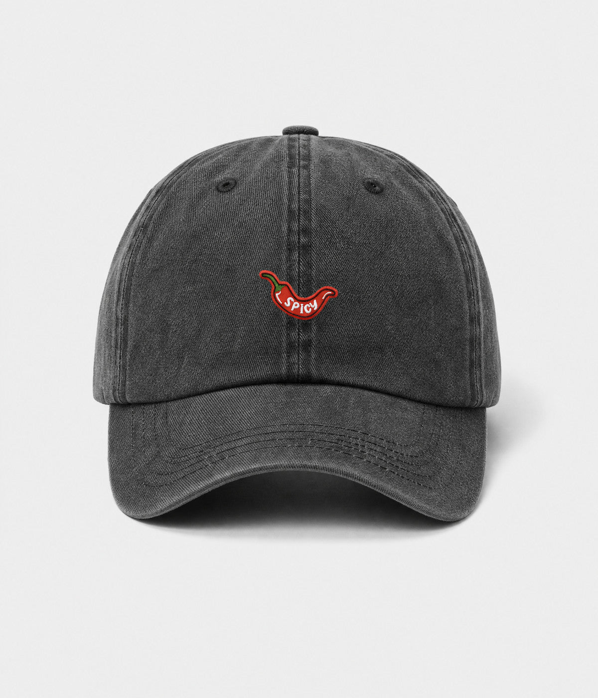 SPICY. washed cotton dad cap in BLACK, front view