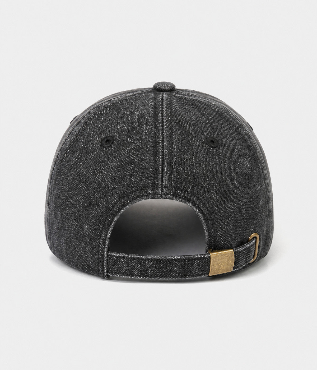 RIPPED DENIM. washed cotton denim cap in black, back view