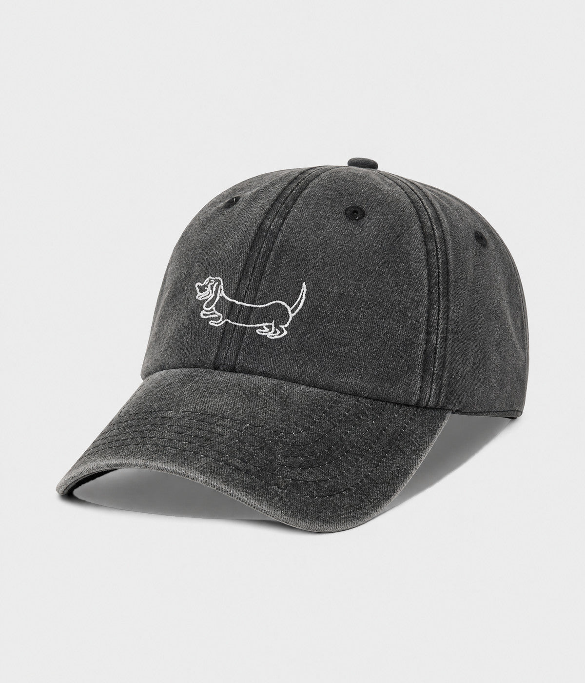 WASHED SAUSAGE DOG. washed cotton cap in BLACK, side view