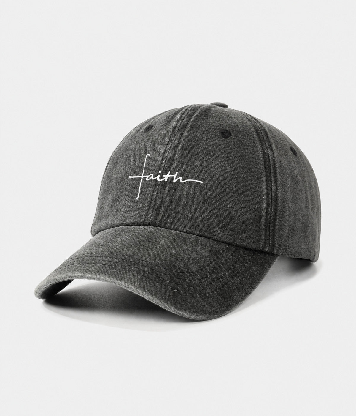 FAITH. washed cotton cap in BLACK, side view