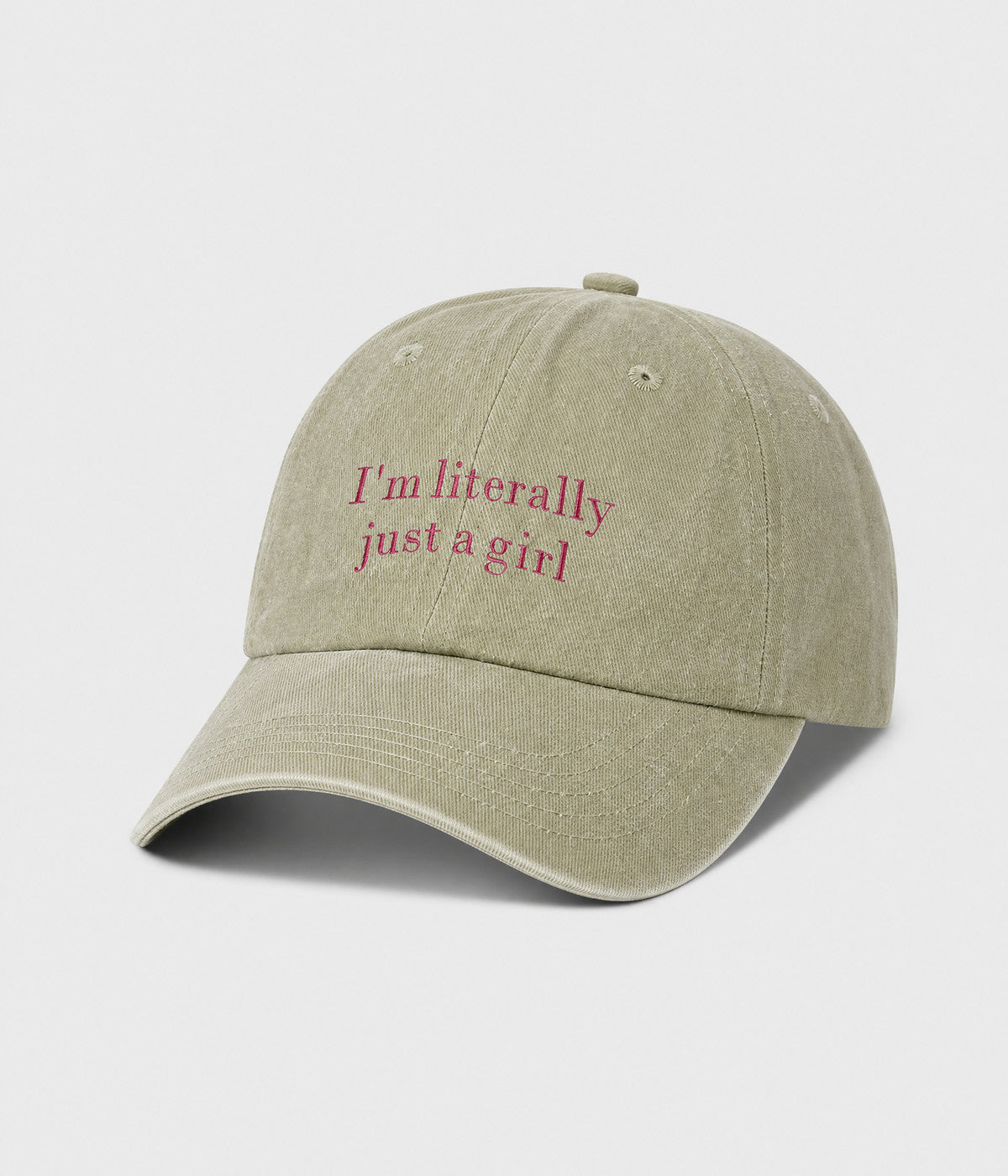 I'M LITERALLY JUST A GIRL. washed cotton cap in KHAKI, side view