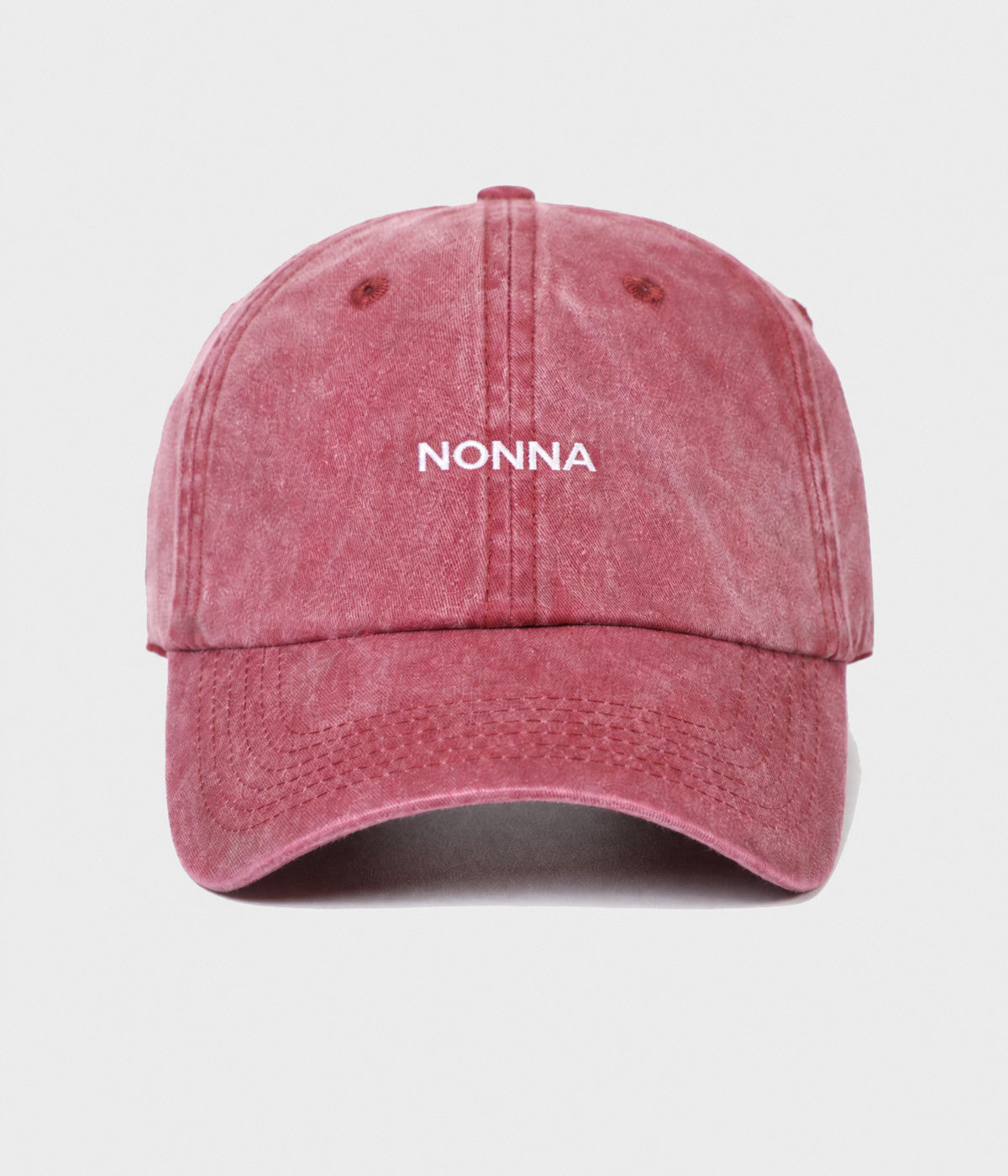 WASHED NONNA. washed cotton dad cap in RED, front view