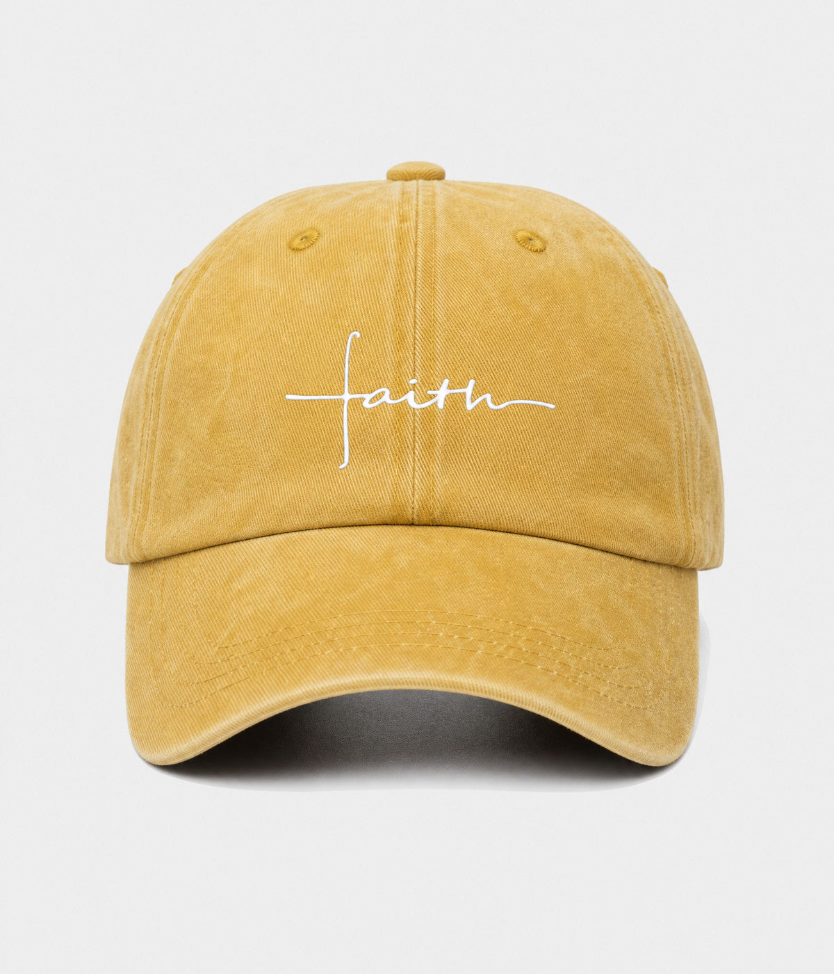 FAITH. washed cotton cap in MUSTARD, front view