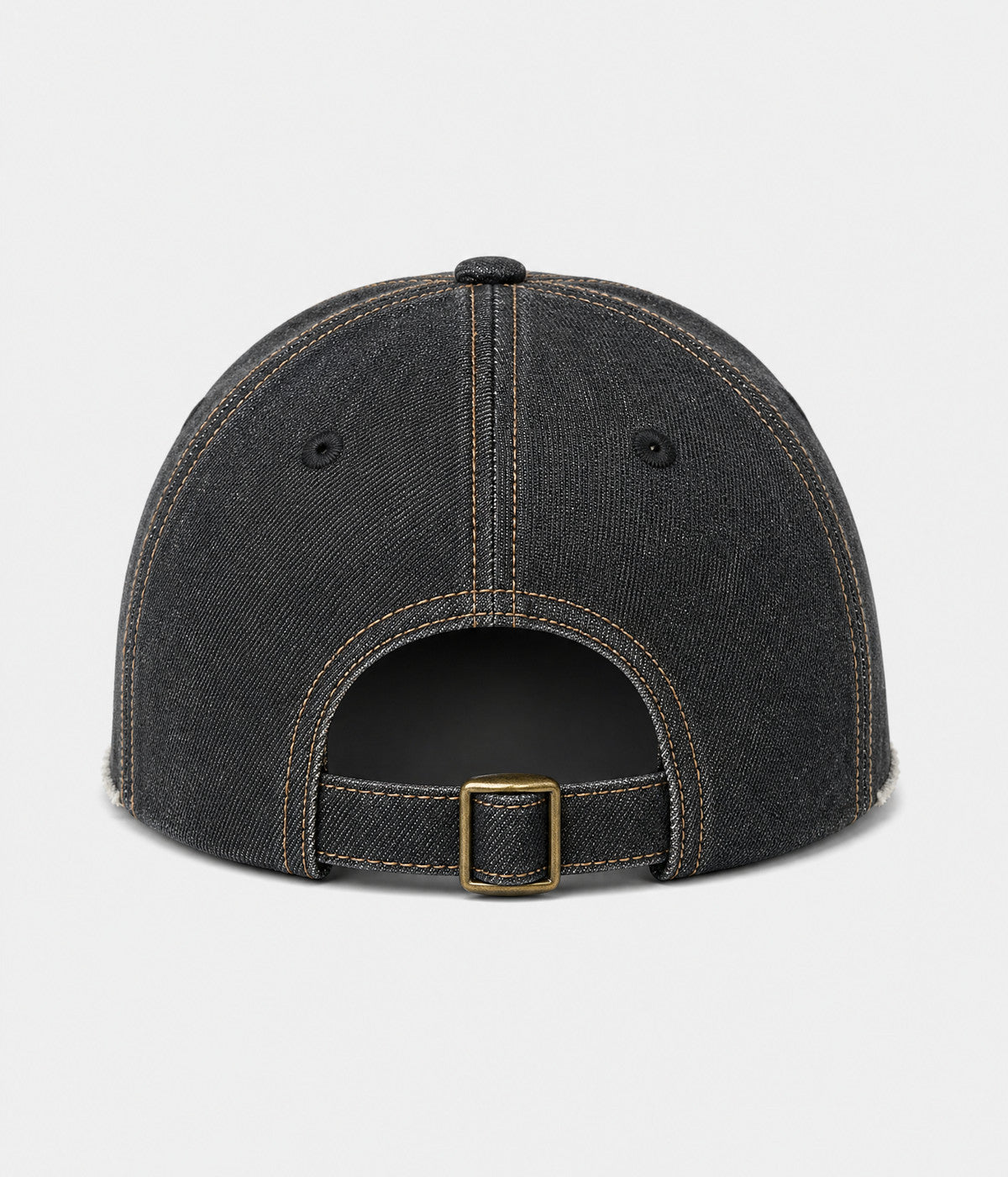 DENIM PLAID. washed denim cap in black, back view