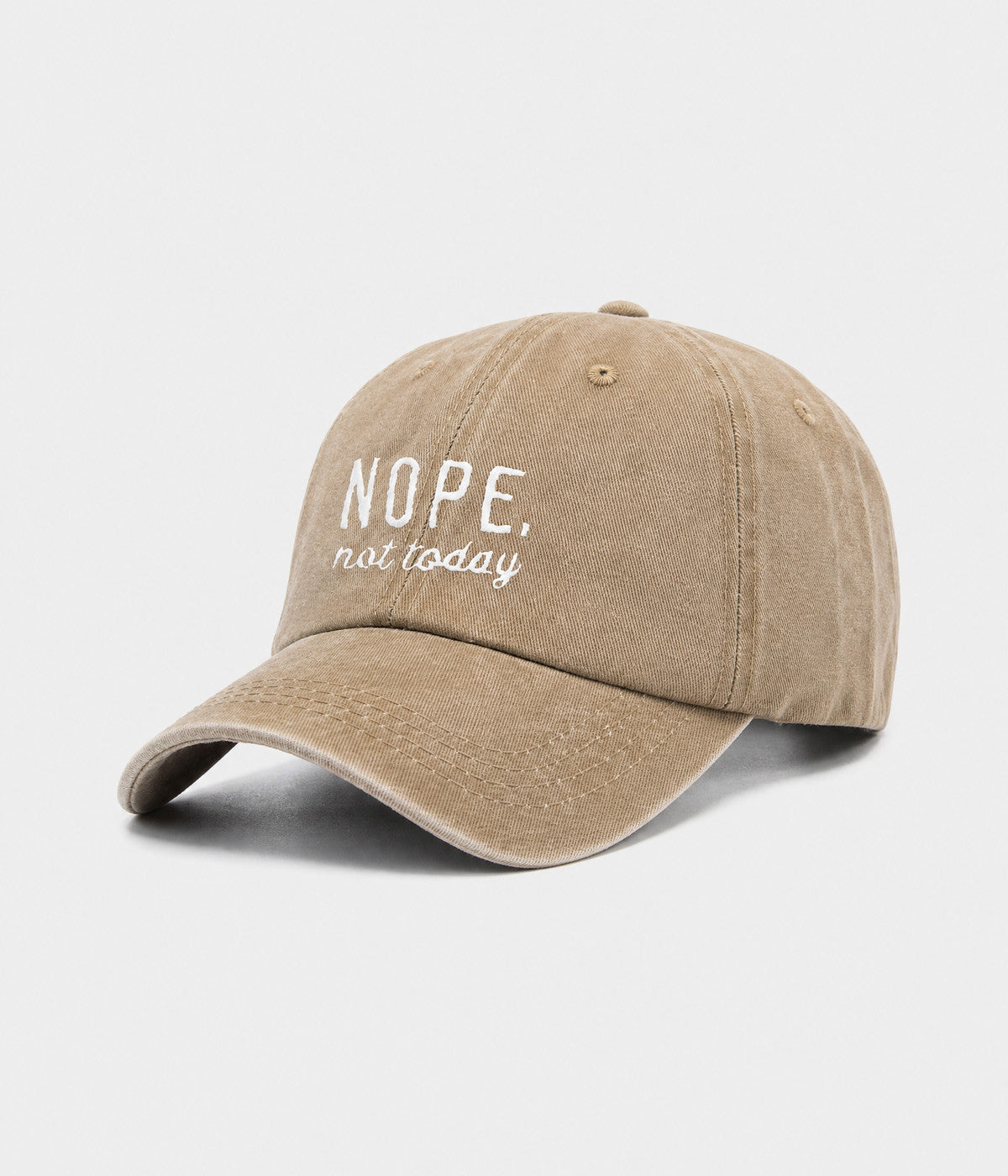 NOPE, NOT TODAY. washed cotton cap in KHAKI, side view