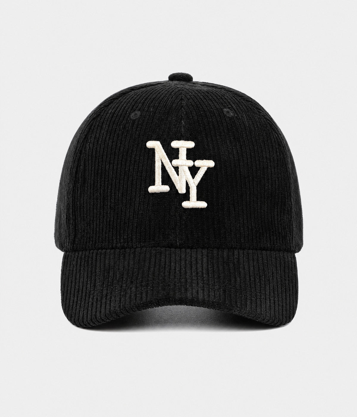 NY CORDUROY. corduroy cap in BLACK, front view