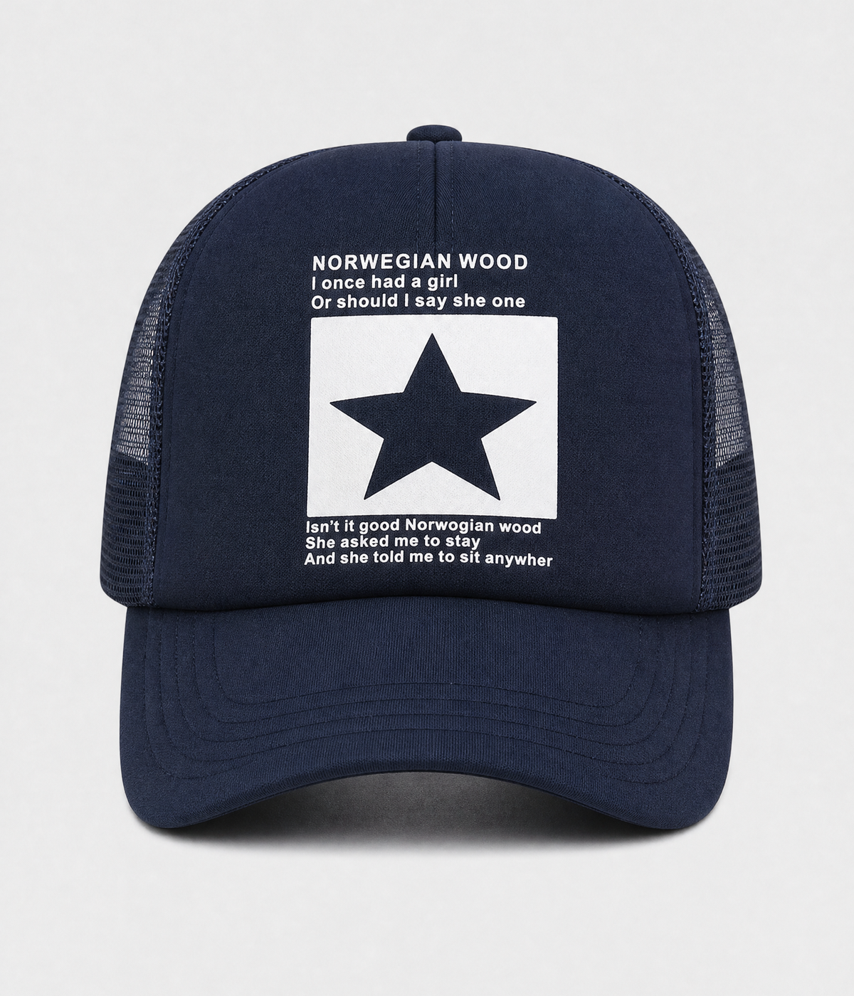 STAR TRUCKER. cotton-polyester trucker cap in navy, front view