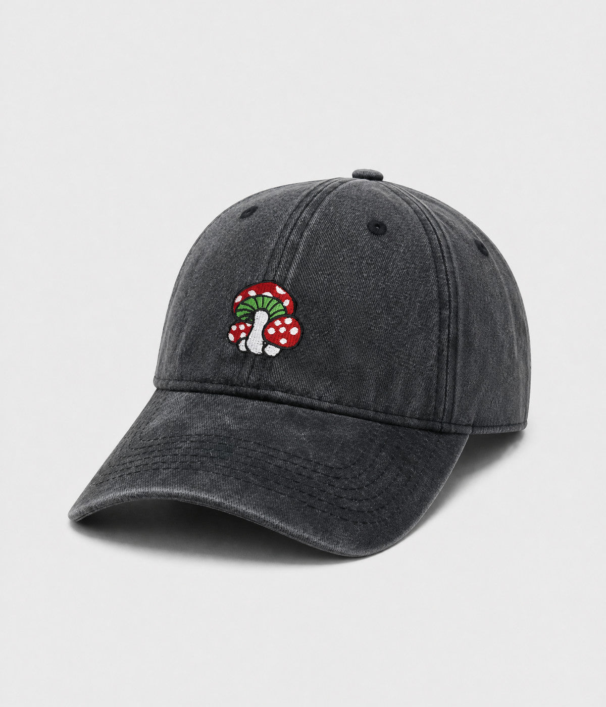 WASHED MUSHROOM. washed cotton cap in BLACK, side view