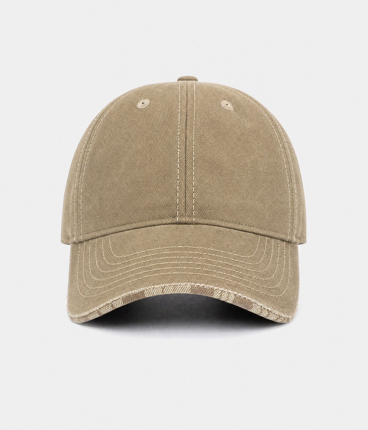 DENIM PLAID. washed denim cap in khaki, front view