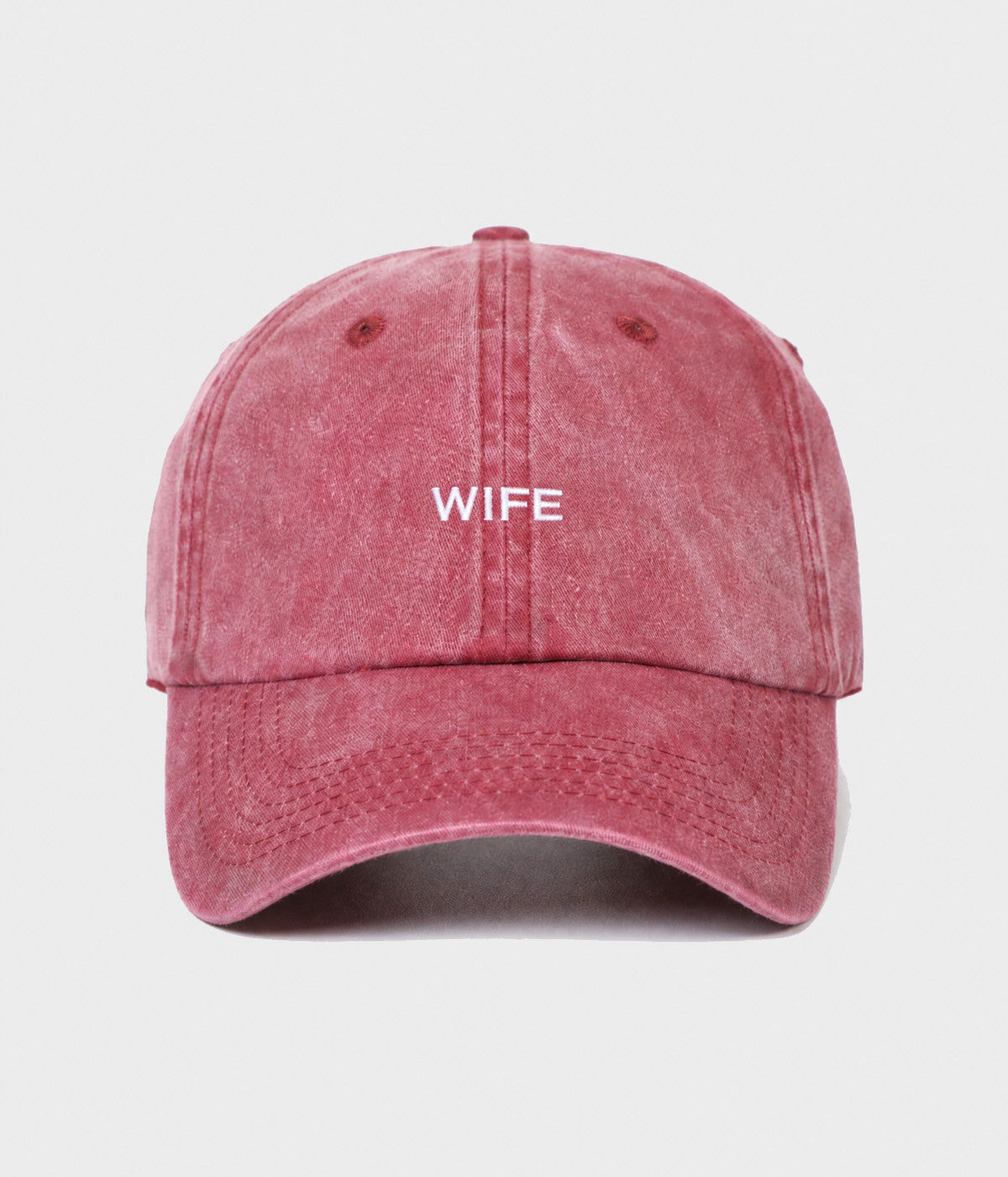 WASHED WIFE. washed cotton dad cap in RED, front view