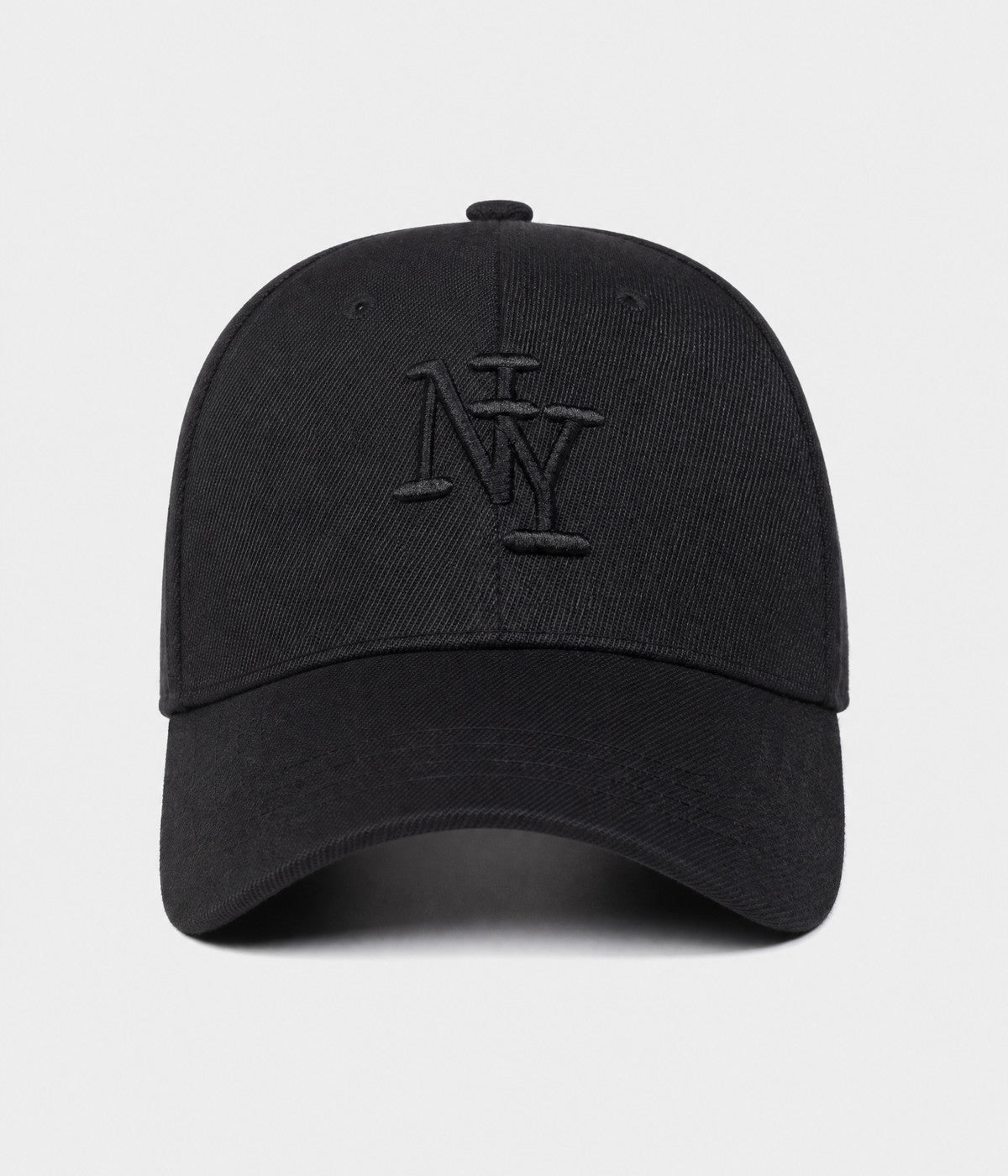 NY MONOGRAM. structured cotton cap in ALL BLACK, front view